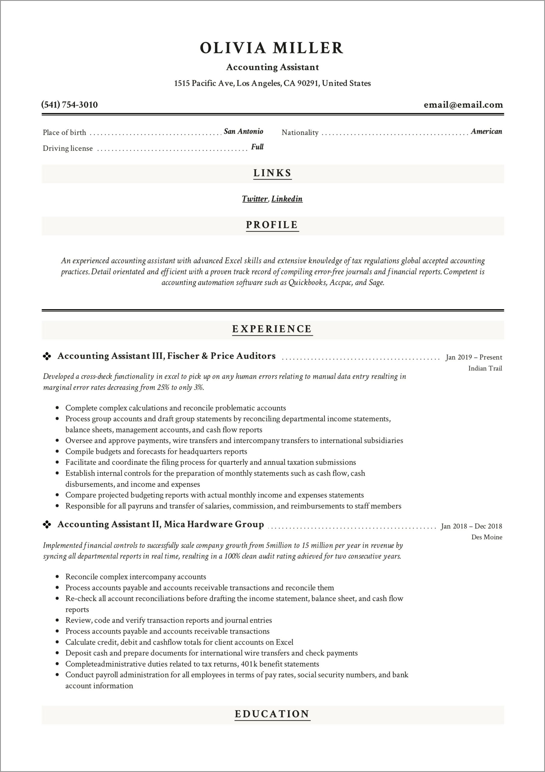 Examples Of Objectives For Resumes In Accounting