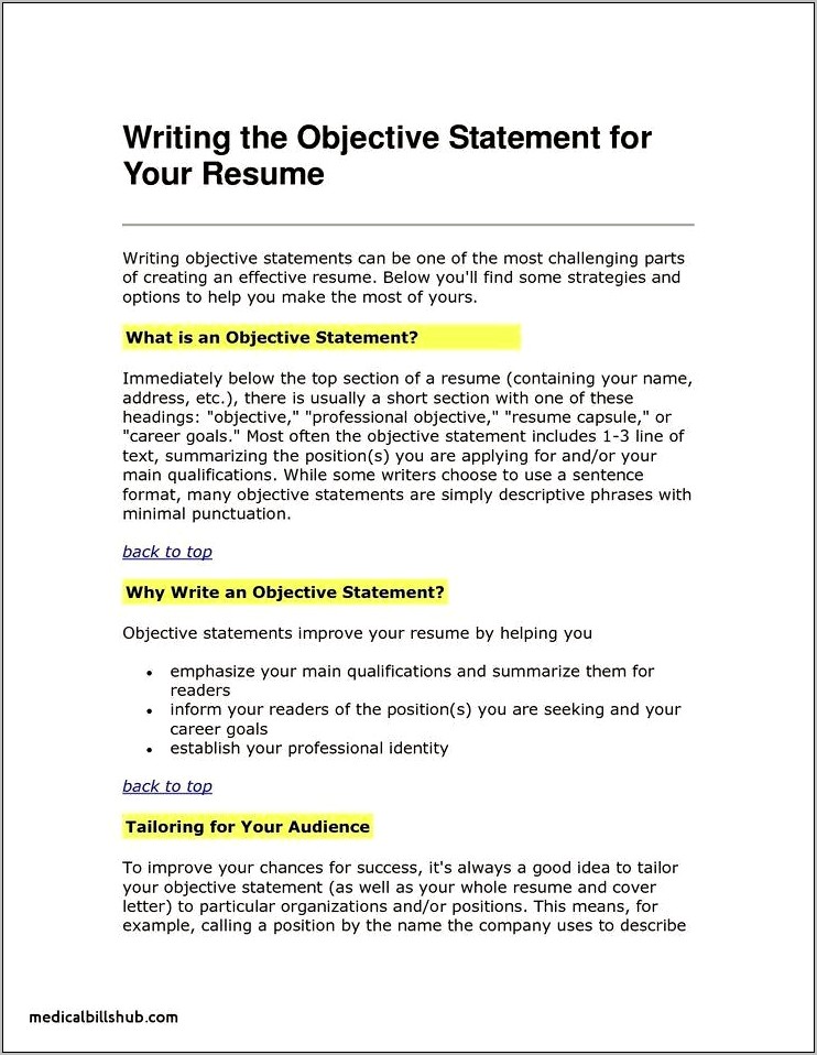 Examples Of Opening Statements For Resume