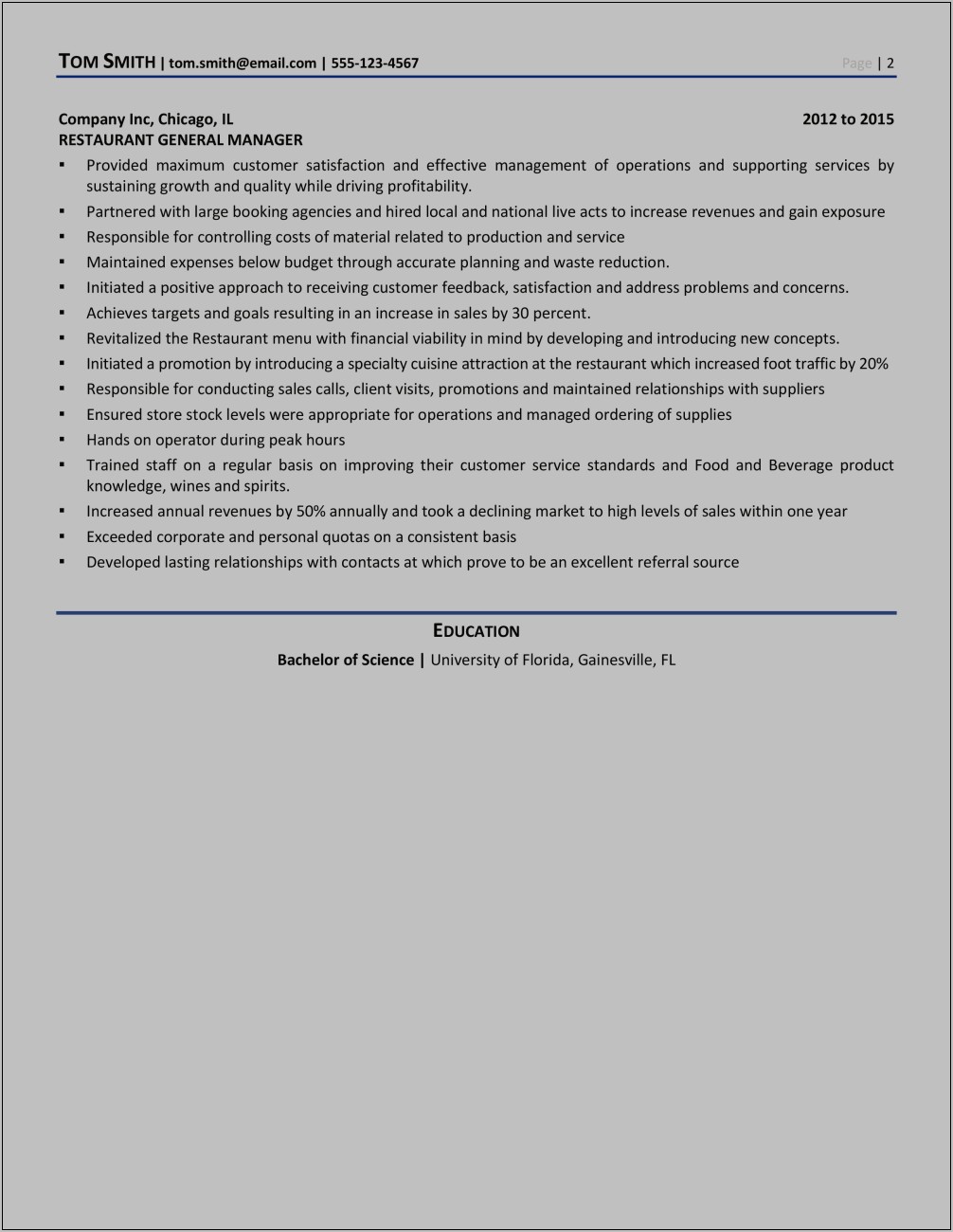 Examples Of Operation Manager Restaurant Resume