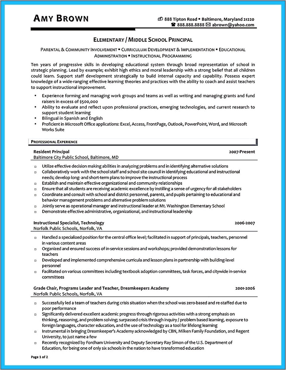 Examples Of Outstanding Assistant Principal Resumes