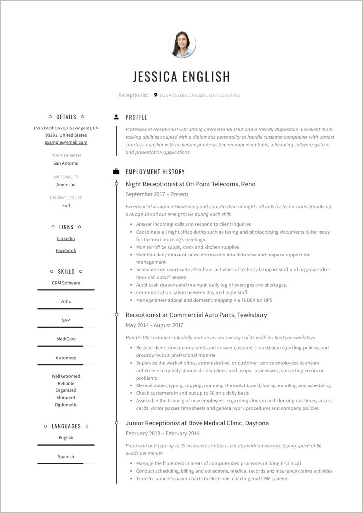 Examples Of Plastic Surgery Receptionist Resume