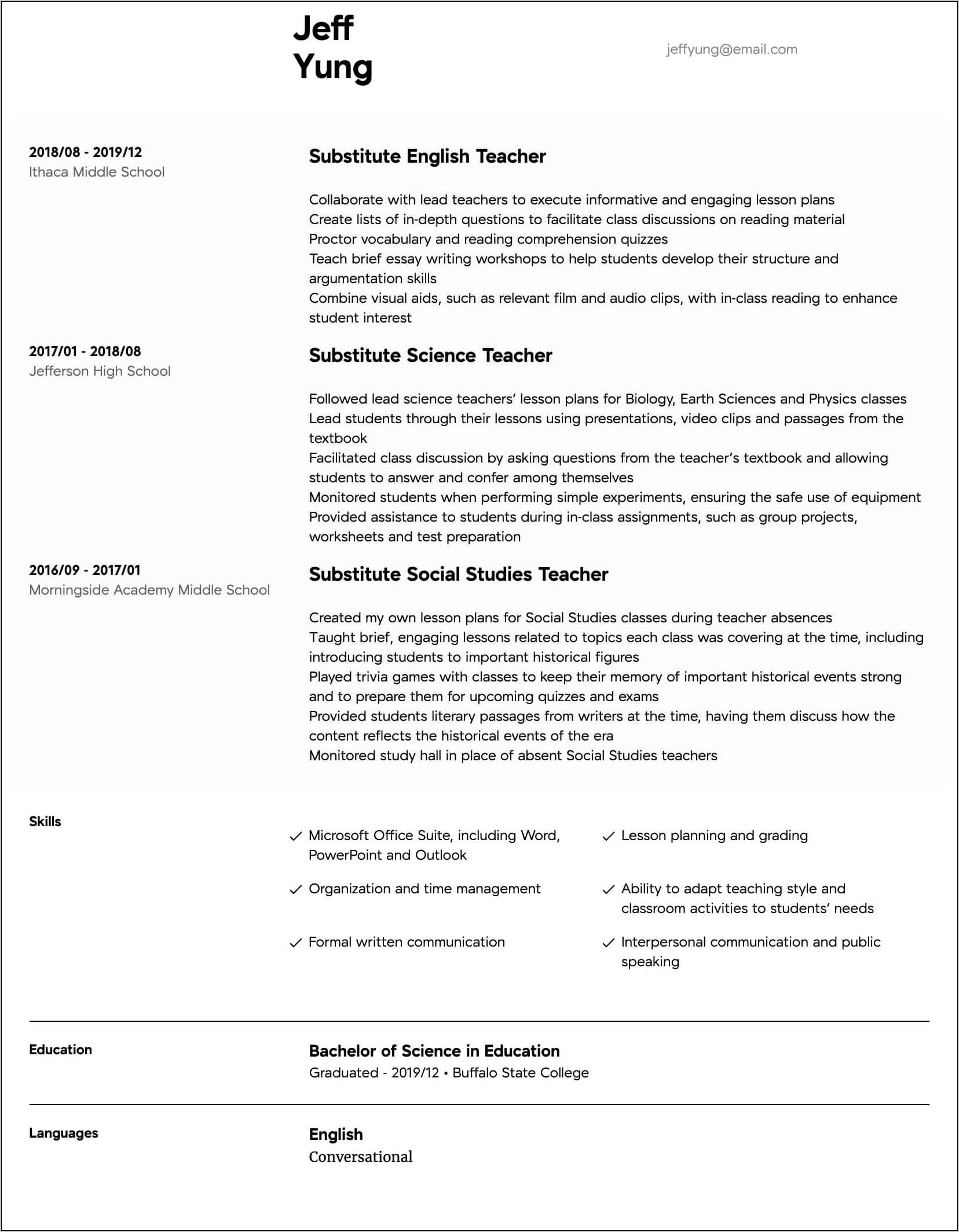 Examples Of Professional Resumes For Teachers