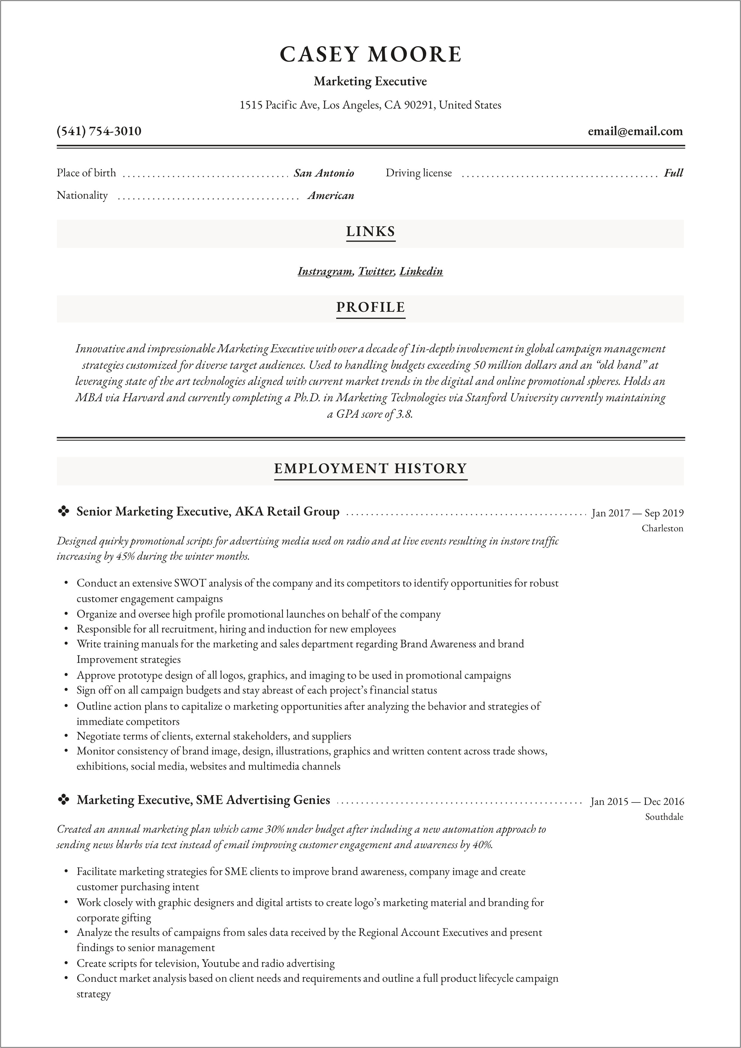 Examples Of Promotions In A Resume