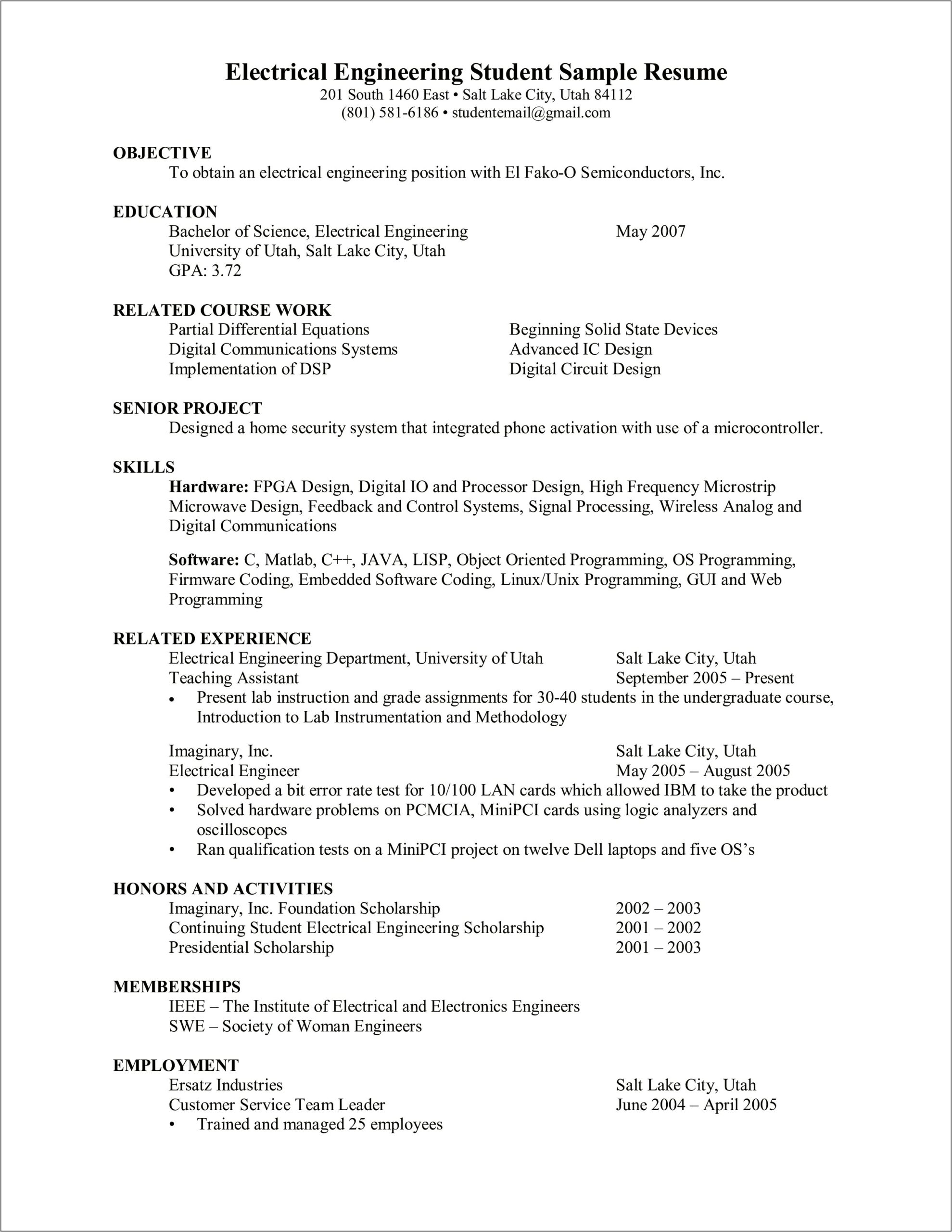 Examples Of Relevant Coursework In Engineering Manufacturing Resume