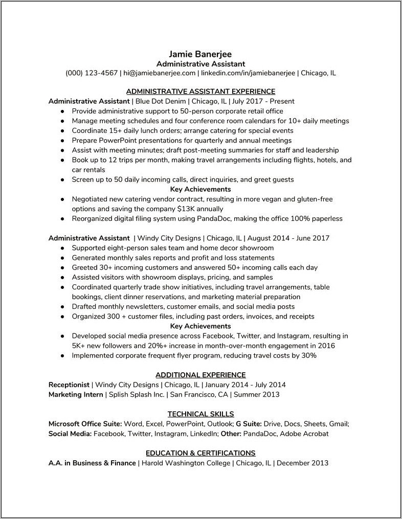Examples Of Resume Bios For Administrative Assistants