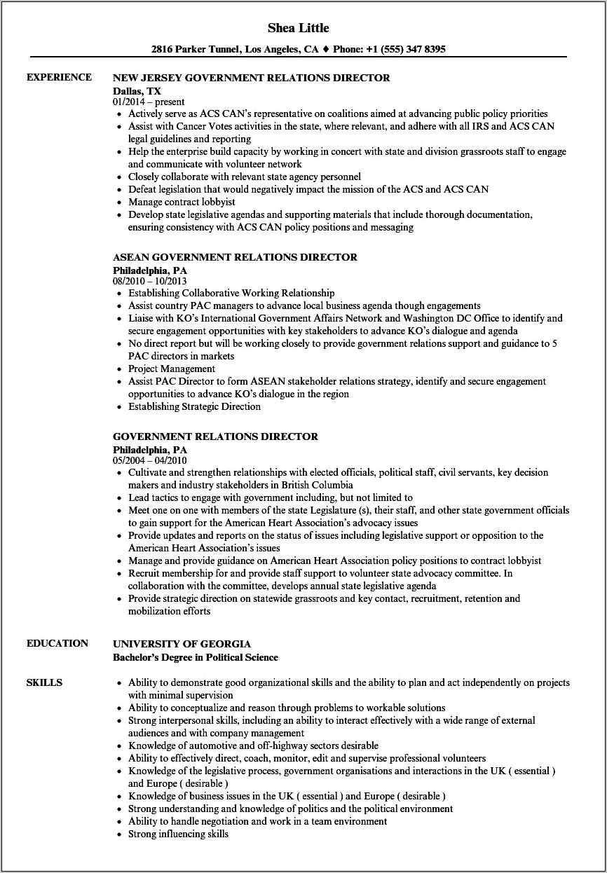 Examples Of Resume Coming From Government