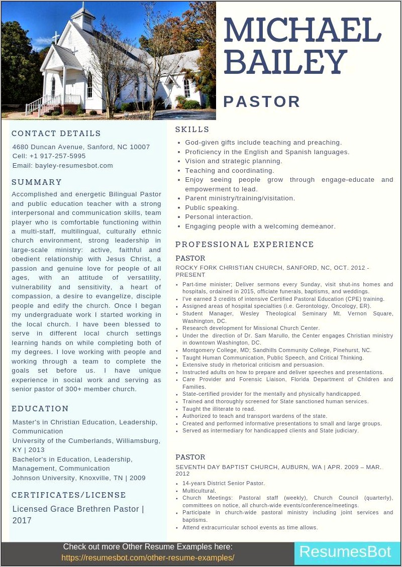 Examples Of Resume For Catholic Youth Minister