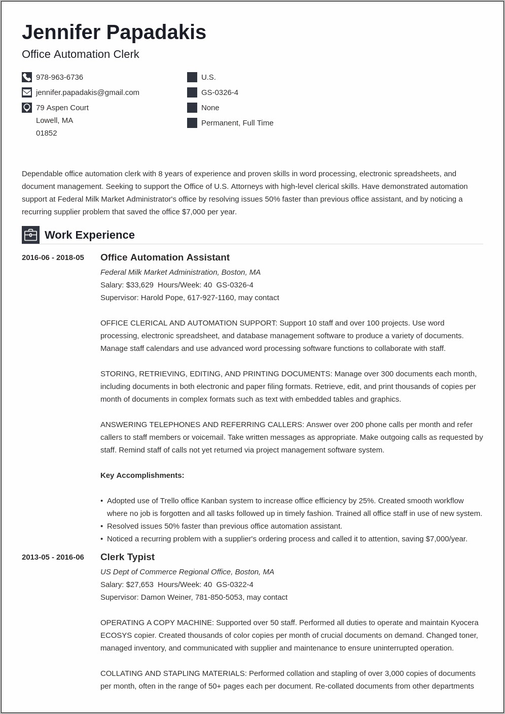 Examples Of Resume For Government Jobs