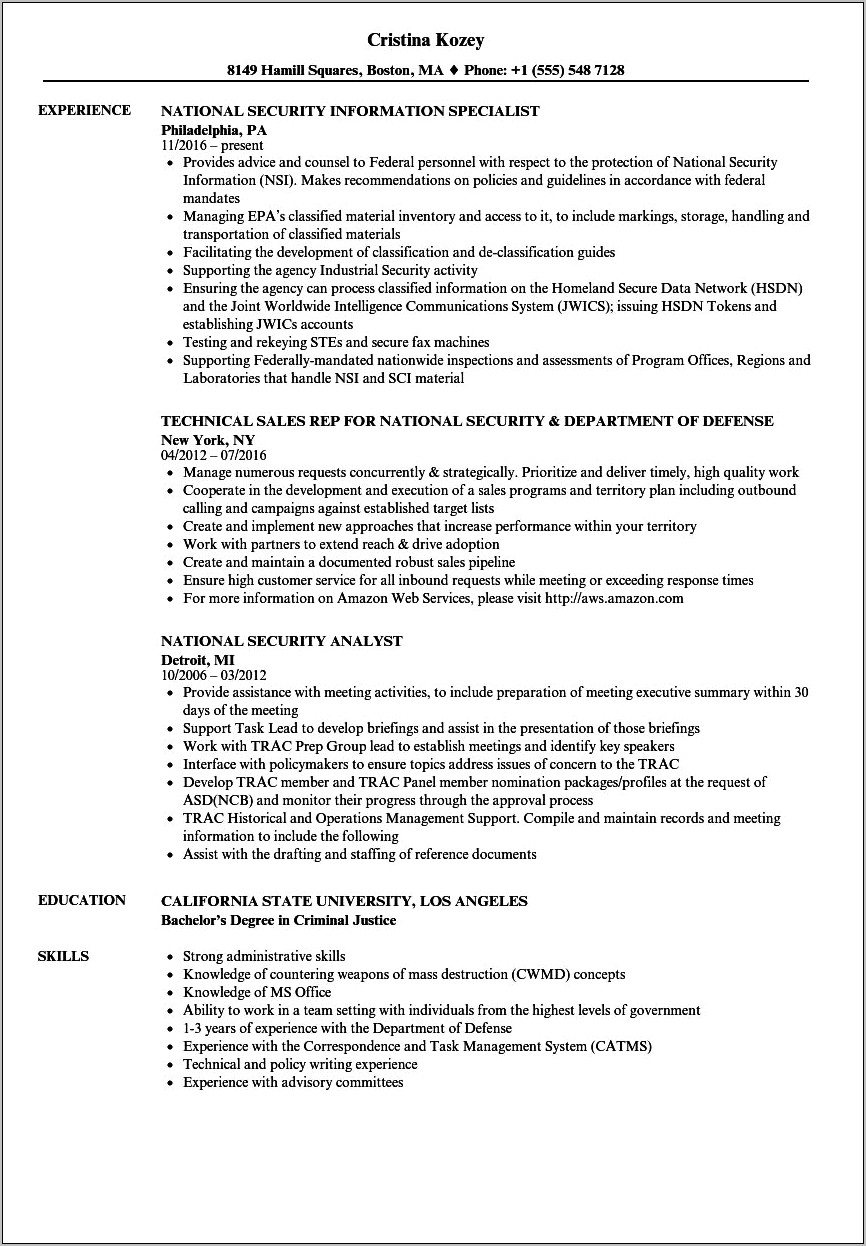 Examples Of Resume Objectives For Criminal Justice