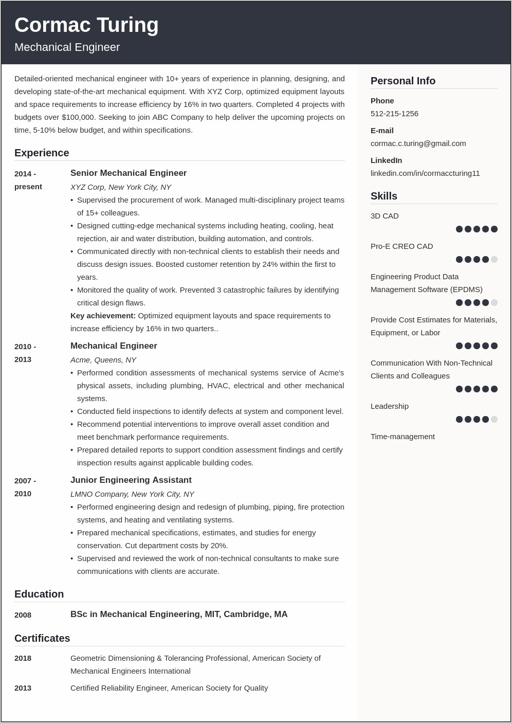 Examples Of Resume Summary Engineer