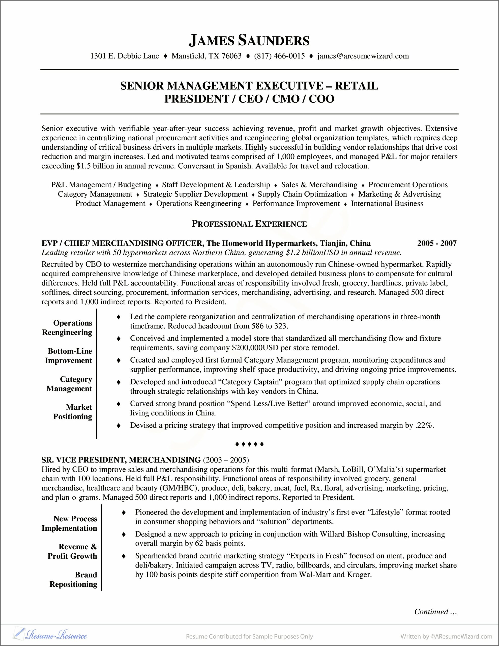 Examples Of Resume Summary For Retail