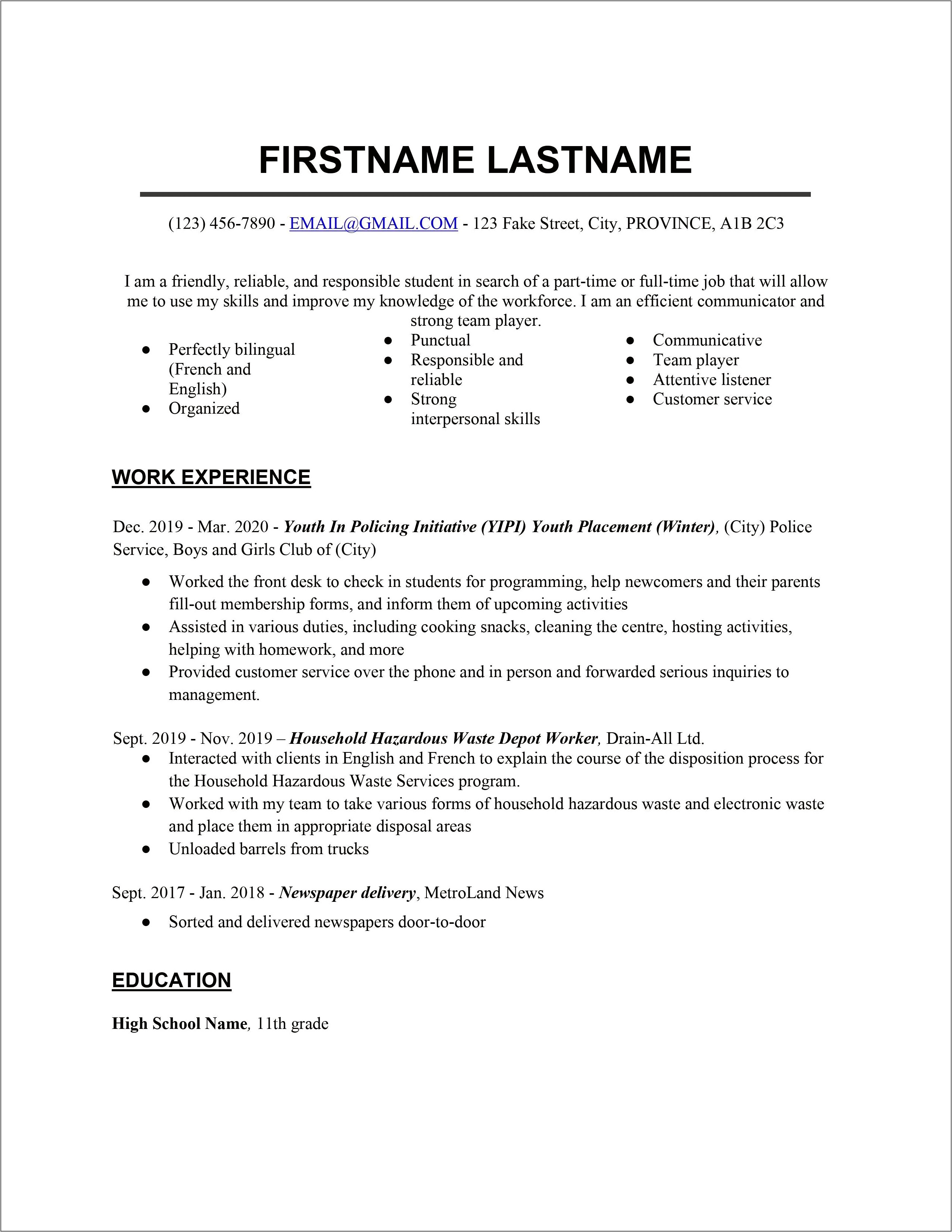 Examples Of Resume With Parttime And Fulltime Employement