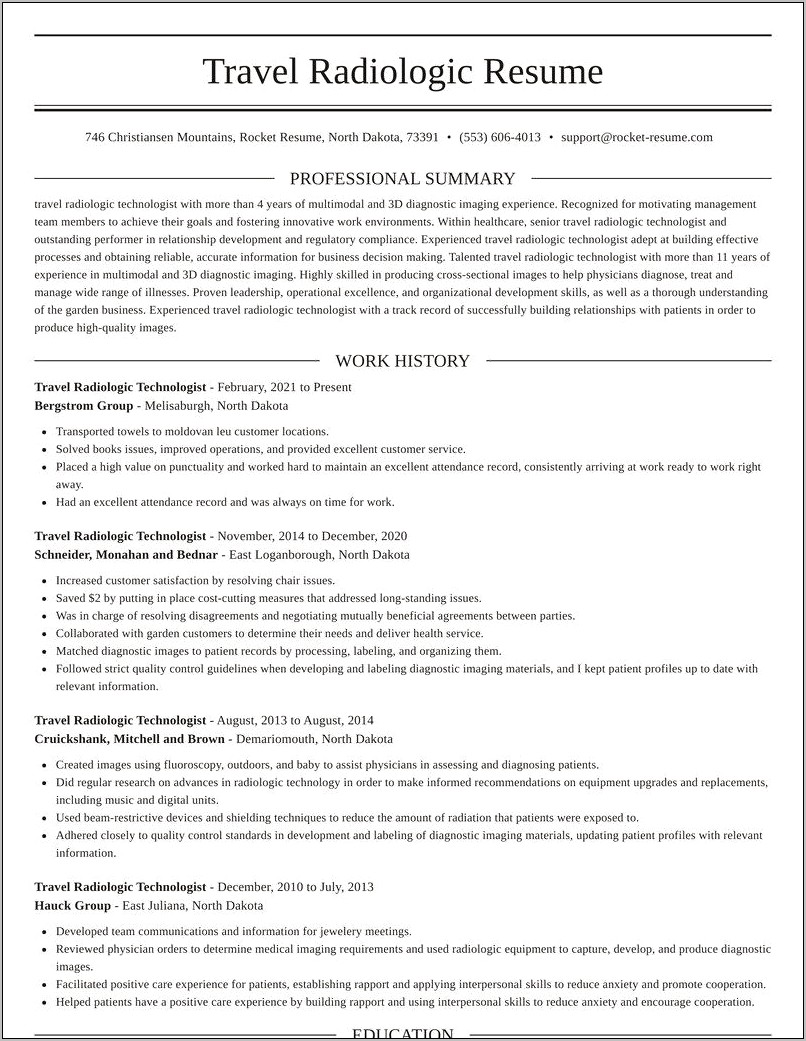 Examples Of Resumes For A Ct Technologist