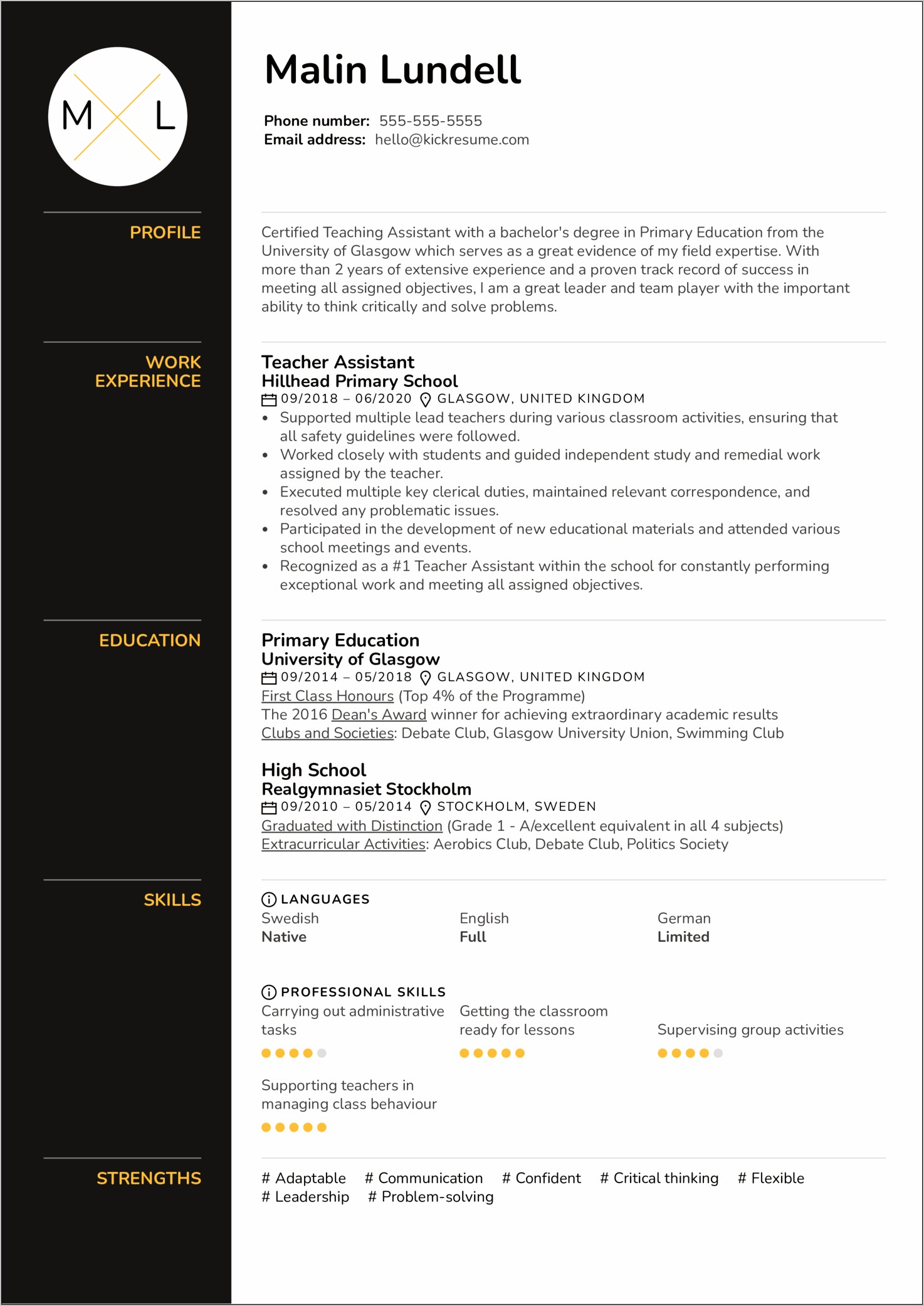 Examples Of Resumes For A New Teacher
