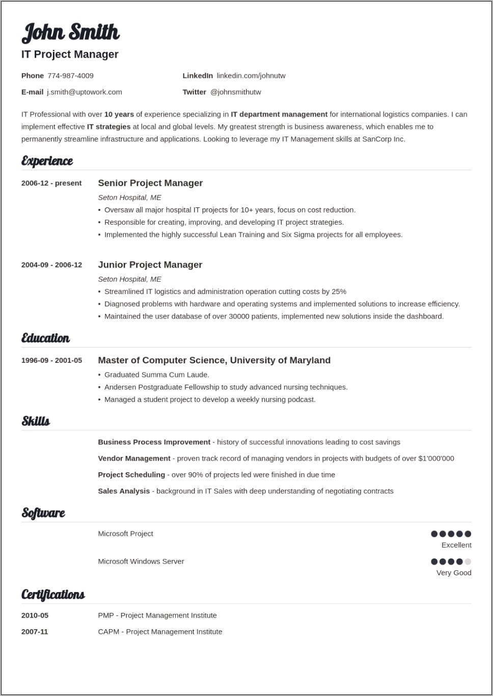 Examples Of Resumes For Certain Jobs