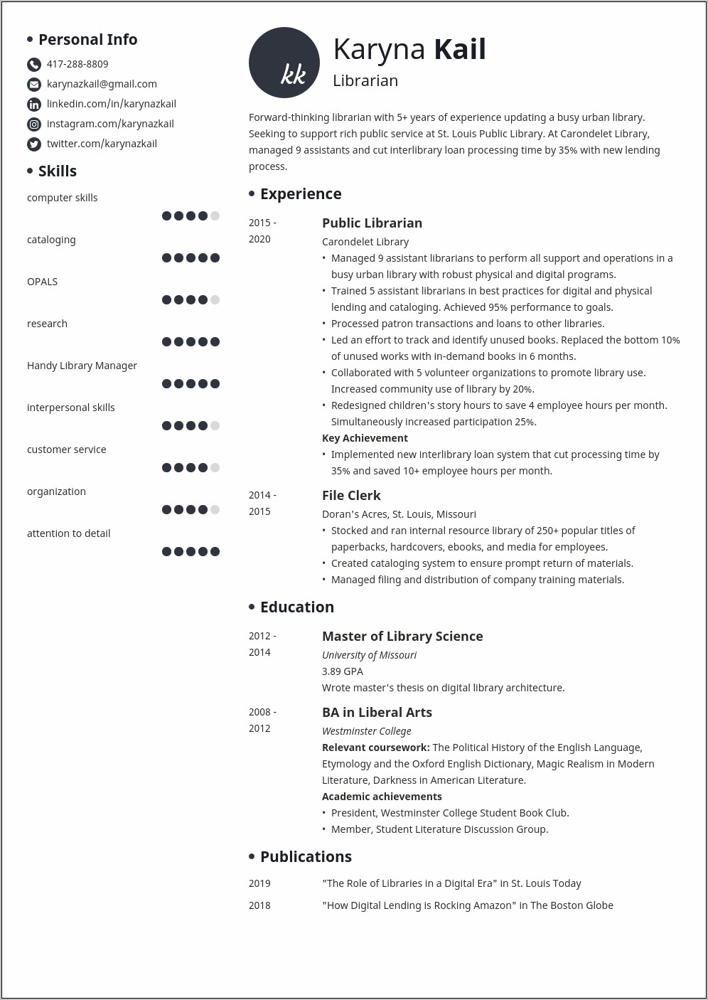 Examples Of Resumes For Library Jobs