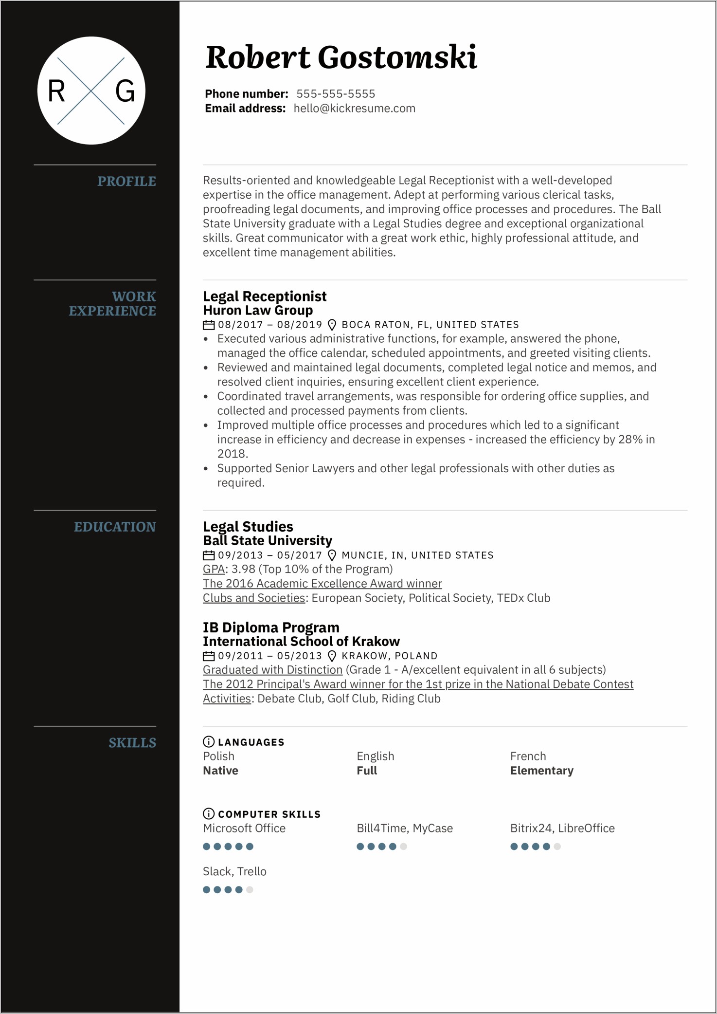 Examples Of Resumes For Receptionist Position