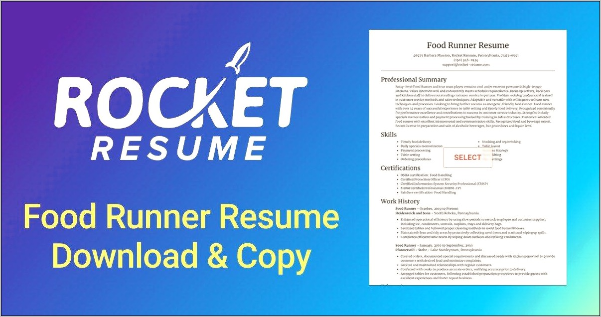 Examples Of Resumes For Runner In Restaurant