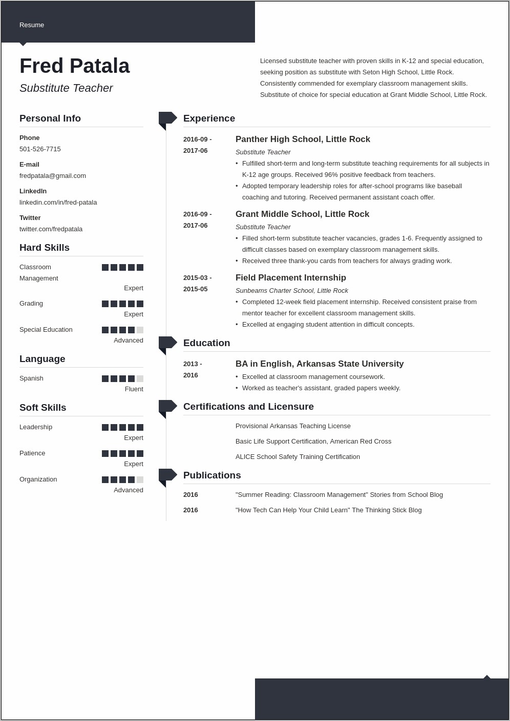 Examples Of Resumes For Subsitute Teacher With Experience