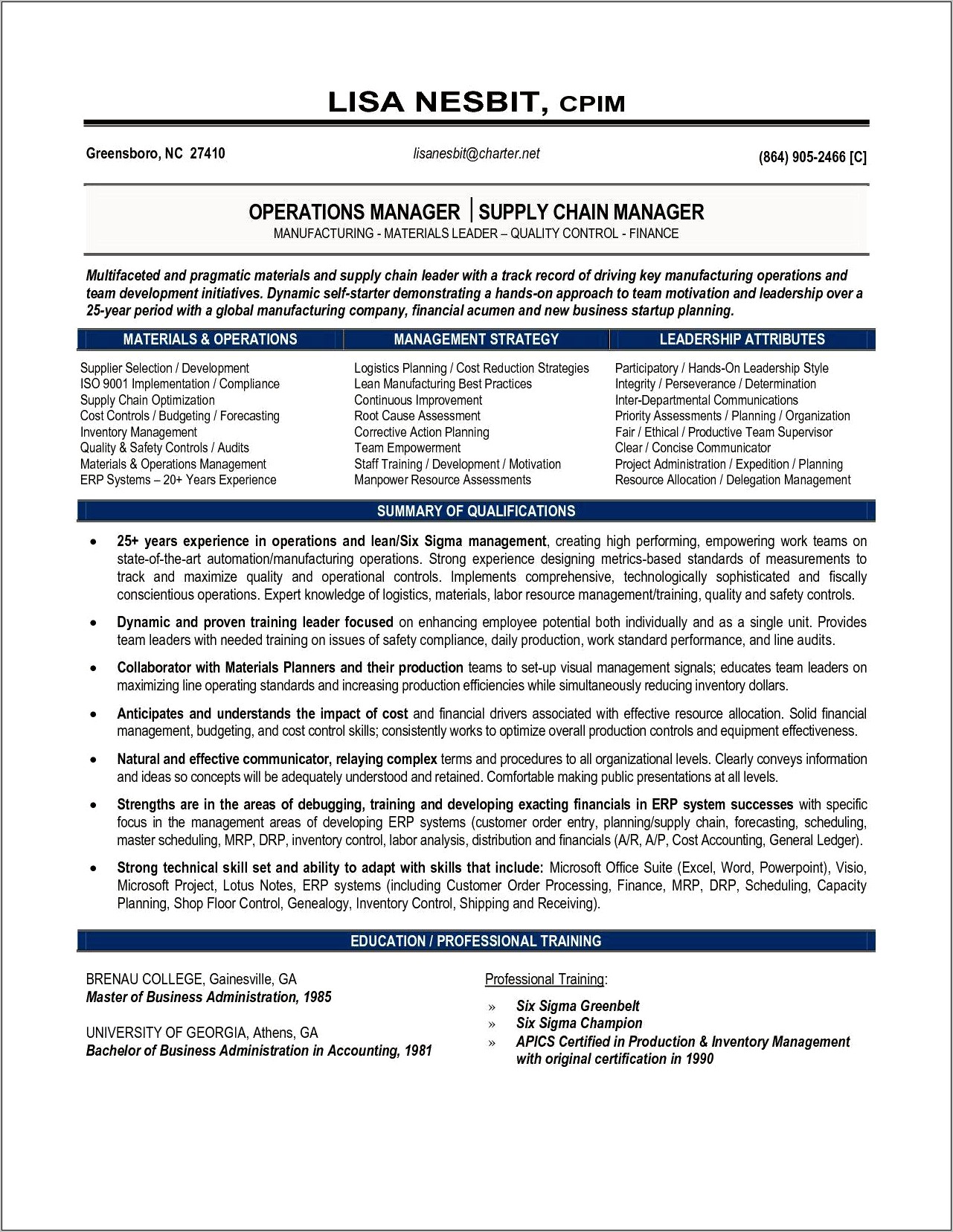 Examples Of Resumes For Supply Chain Managers