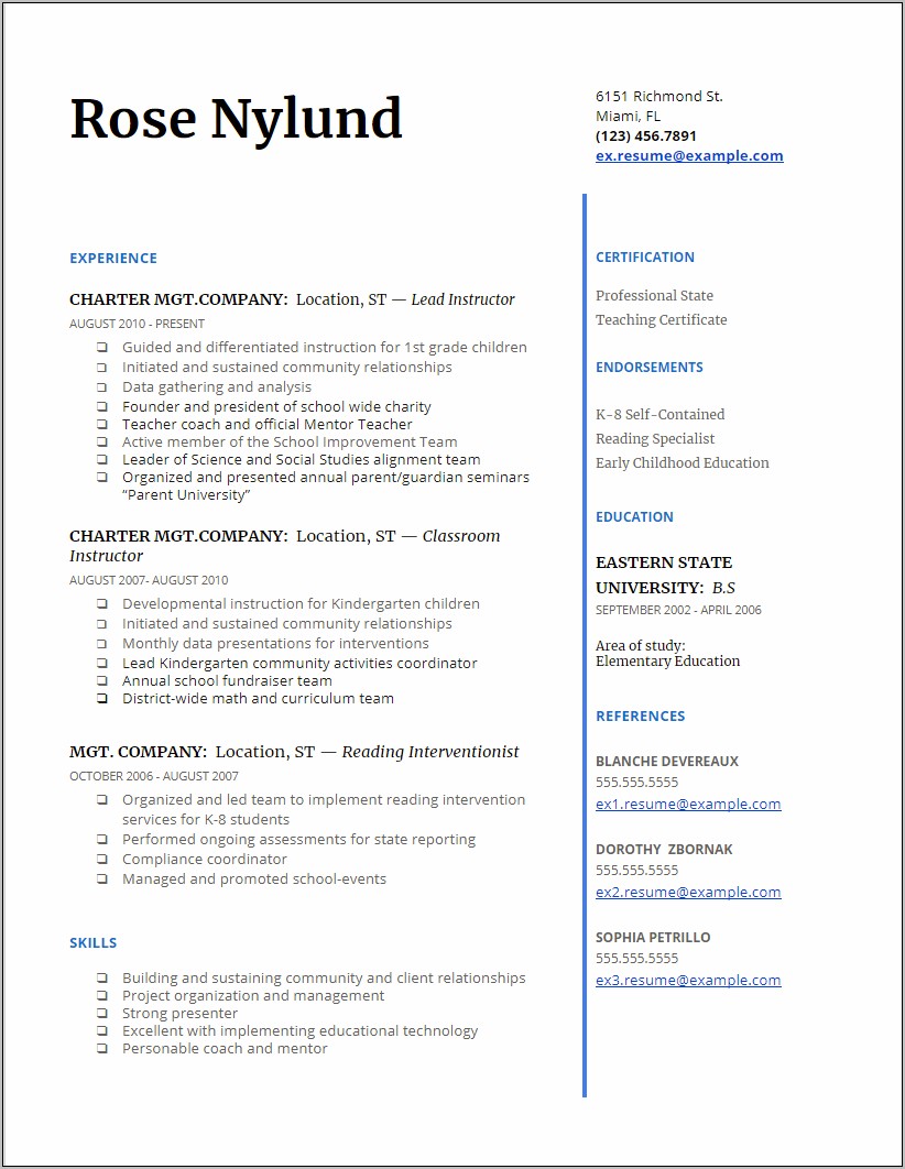 Examples Of Resumes For Teachers Changing Careers