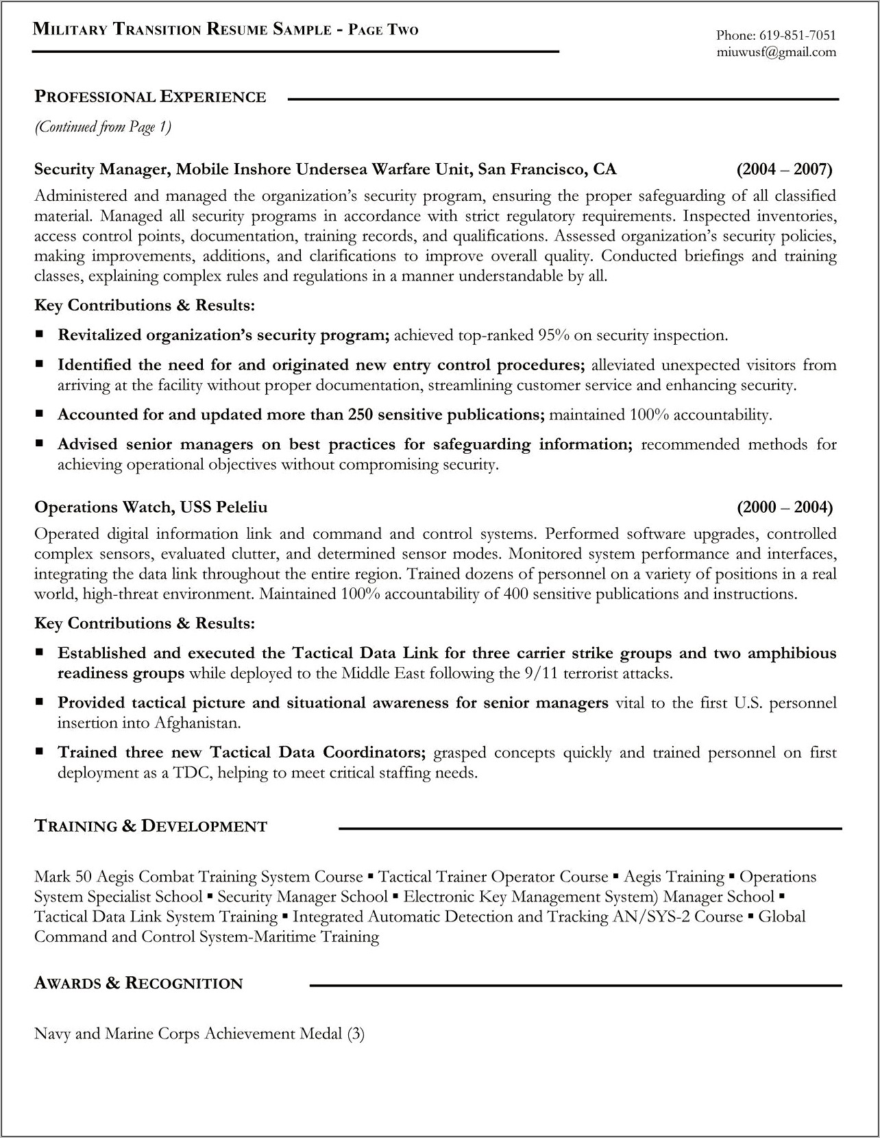 Examples Of Resumes From Military Vets