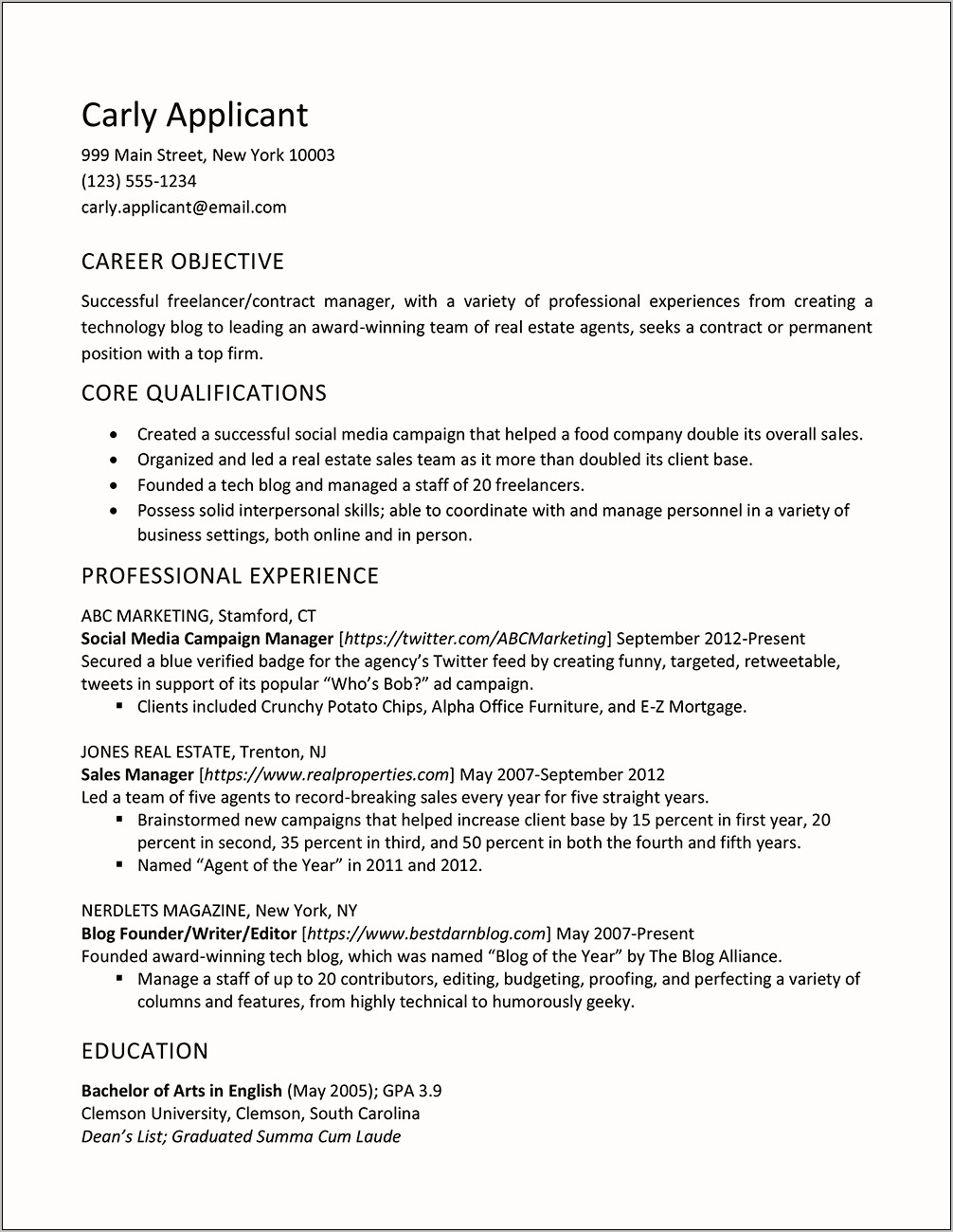 Examples Of Resumes With Current Position Listed