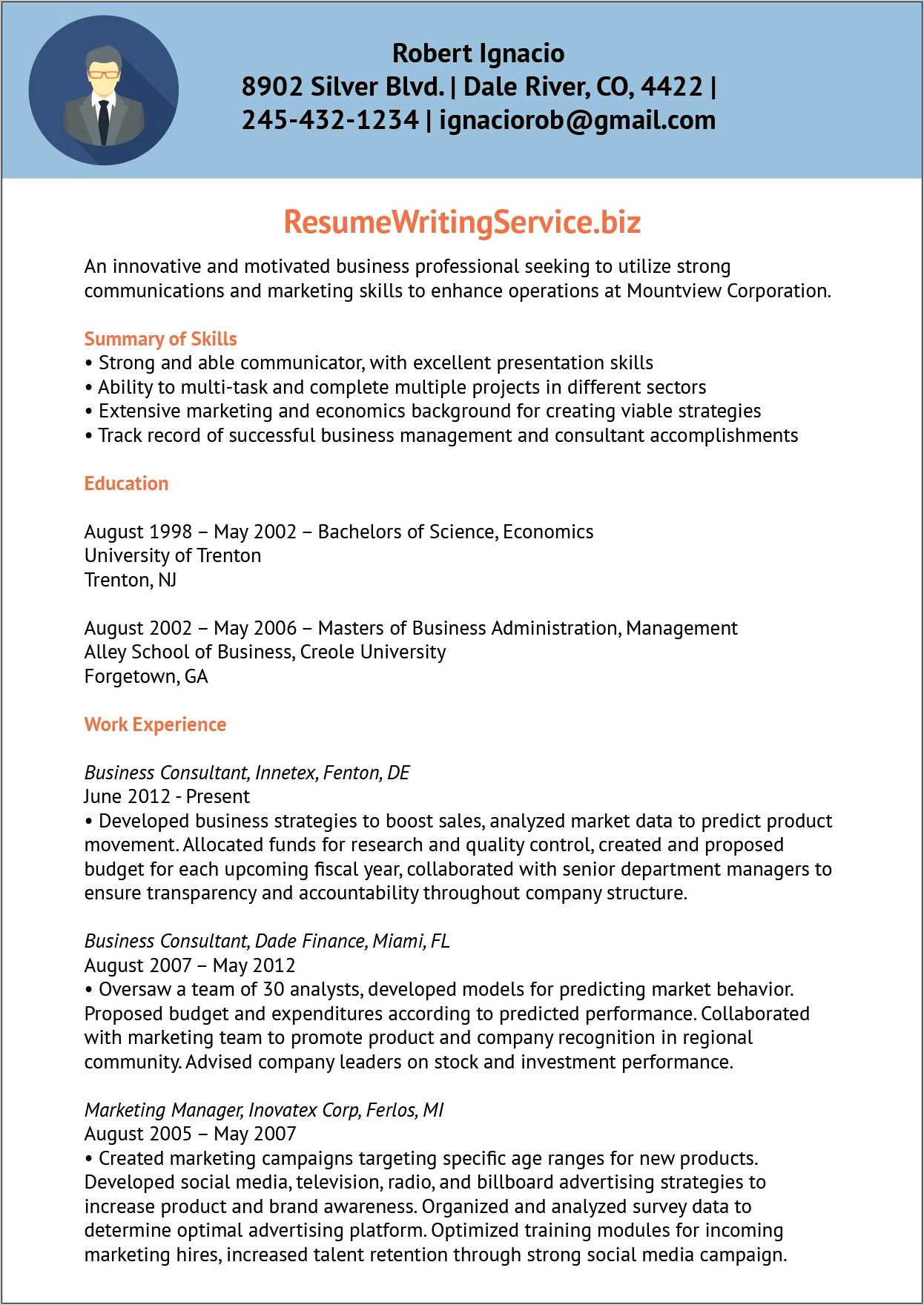 Examples Of Resumes With Independent Consulting Work