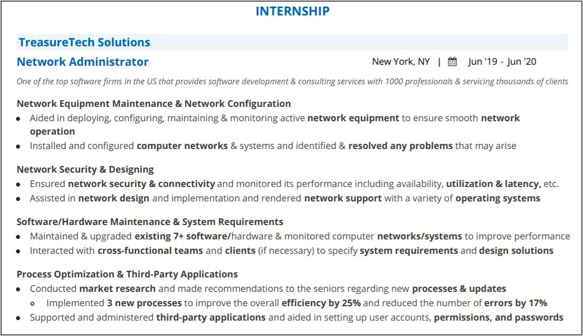 Examples Of Resumes With Internship Experience