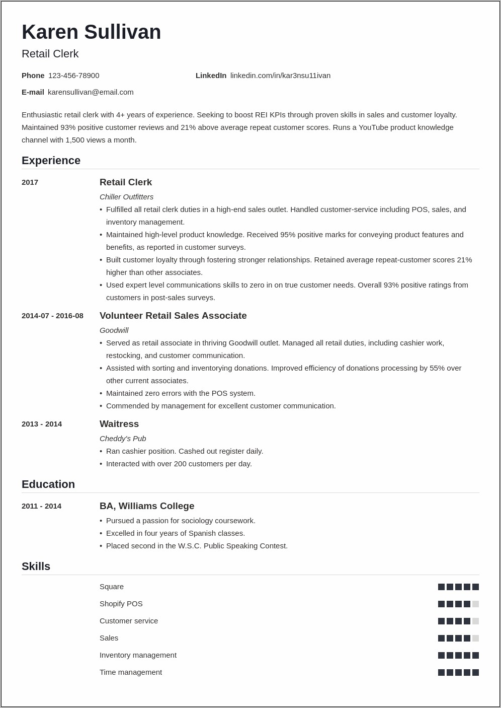 Examples Of Retail Skills For Resume