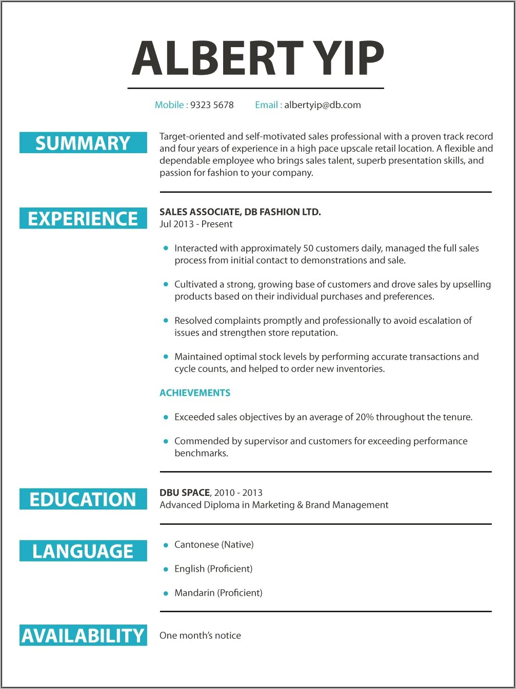 Examples Of Sales Summary For Resume