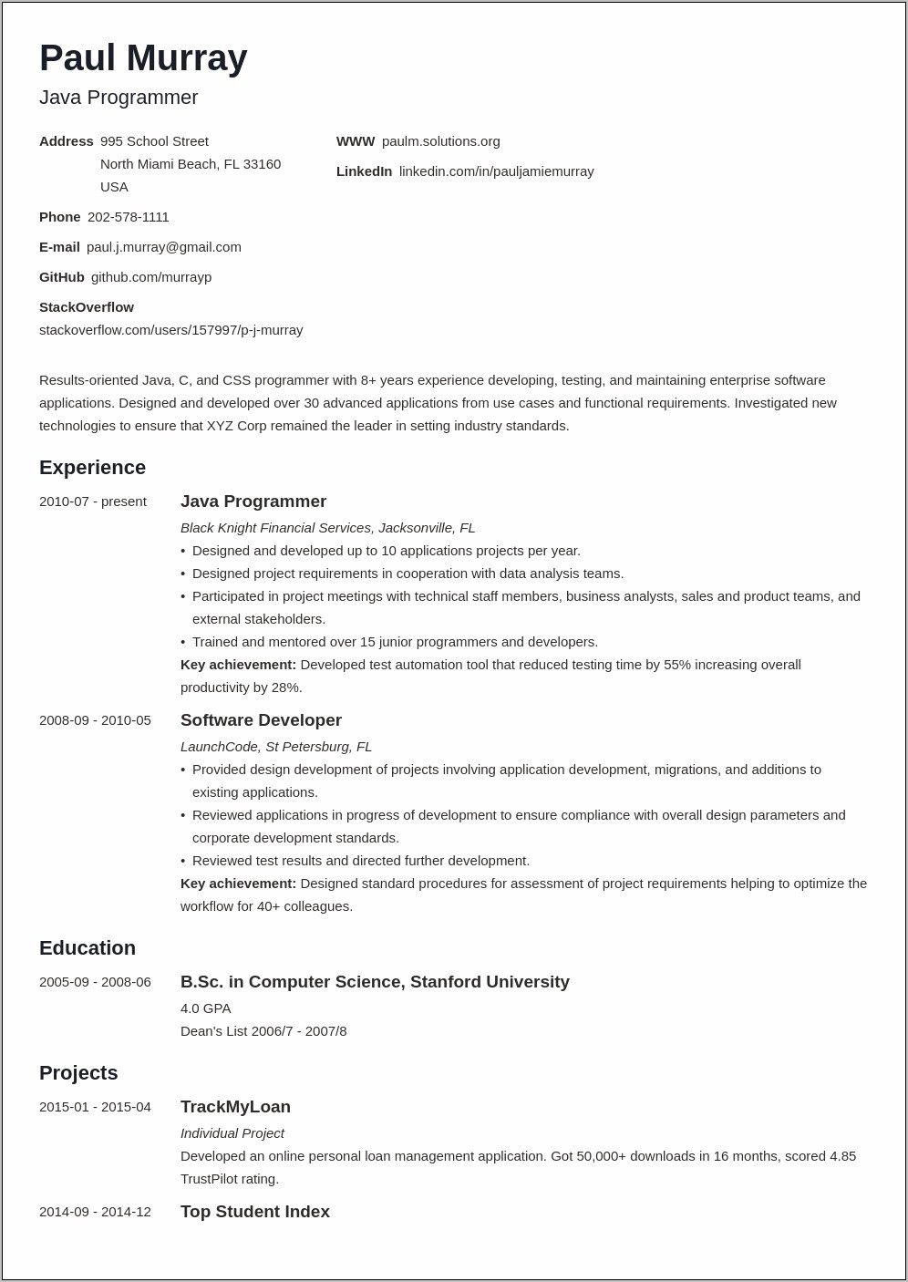 Examples Of School Projects For Resume