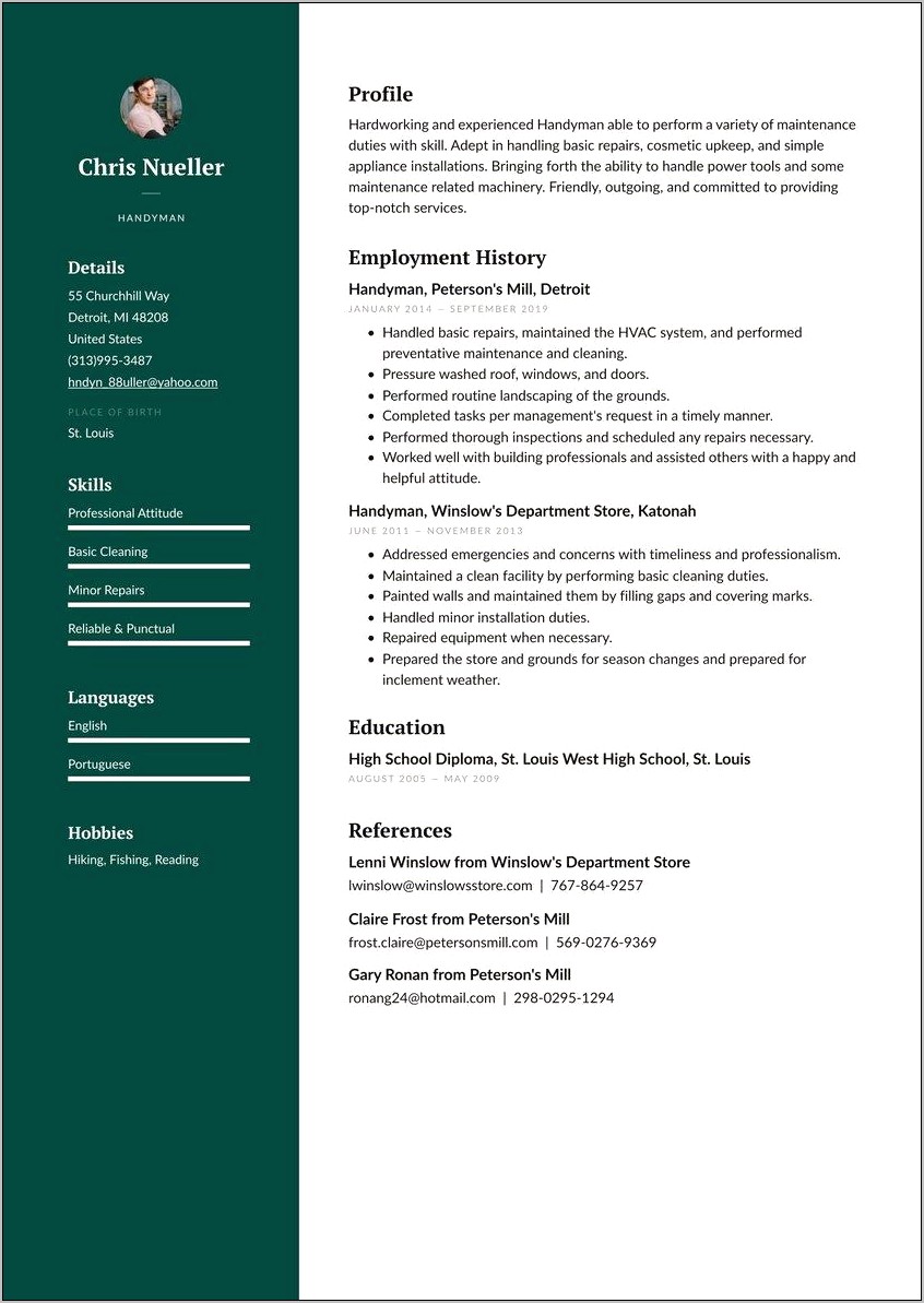 Examples Of Self Employed Maintenance Resume