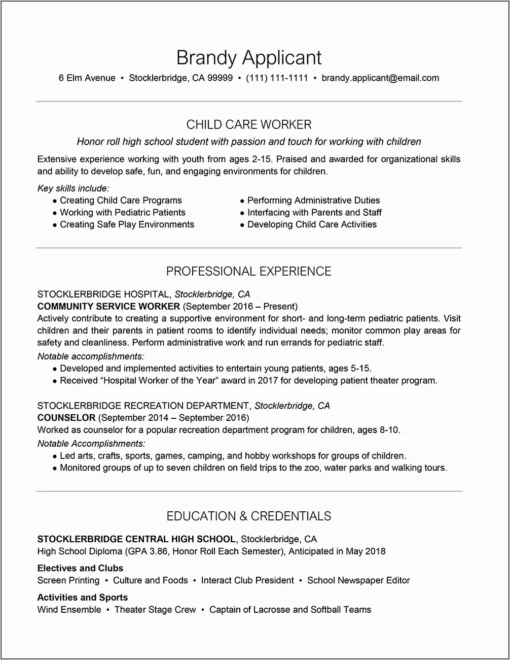 Examples Of Skills For High School Resume