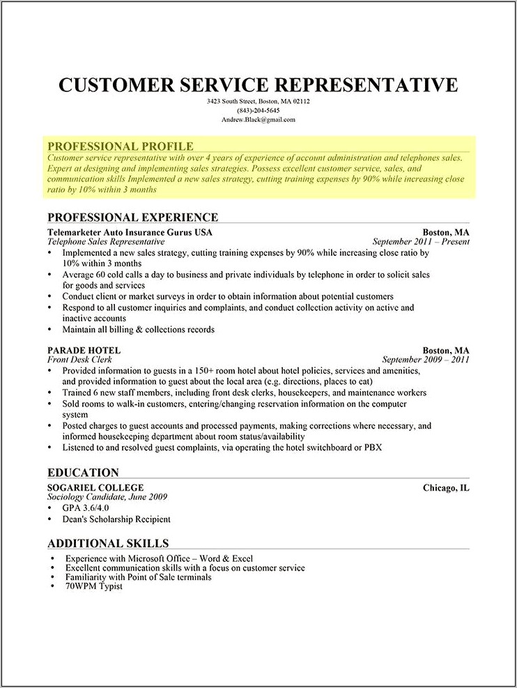 Examples Of Skills Profile On Resume