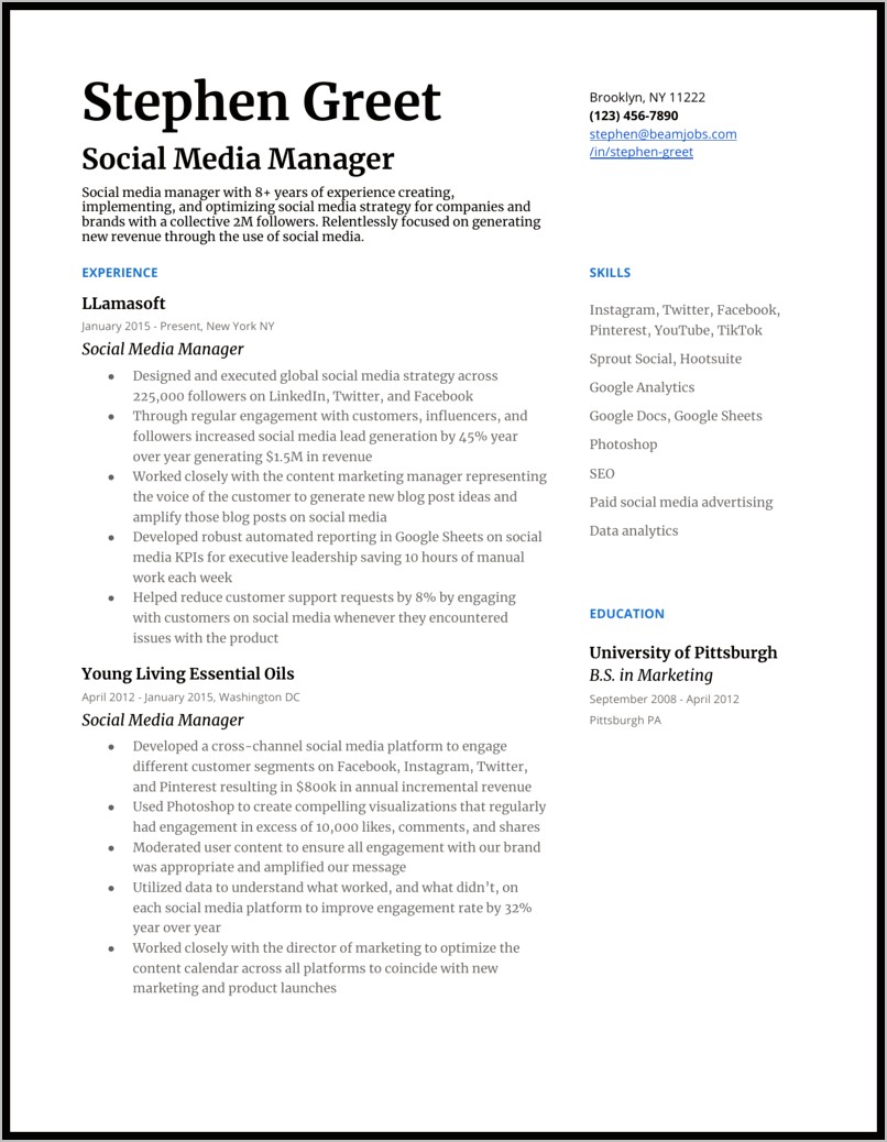 Examples Of Social Media Marketing Resumes