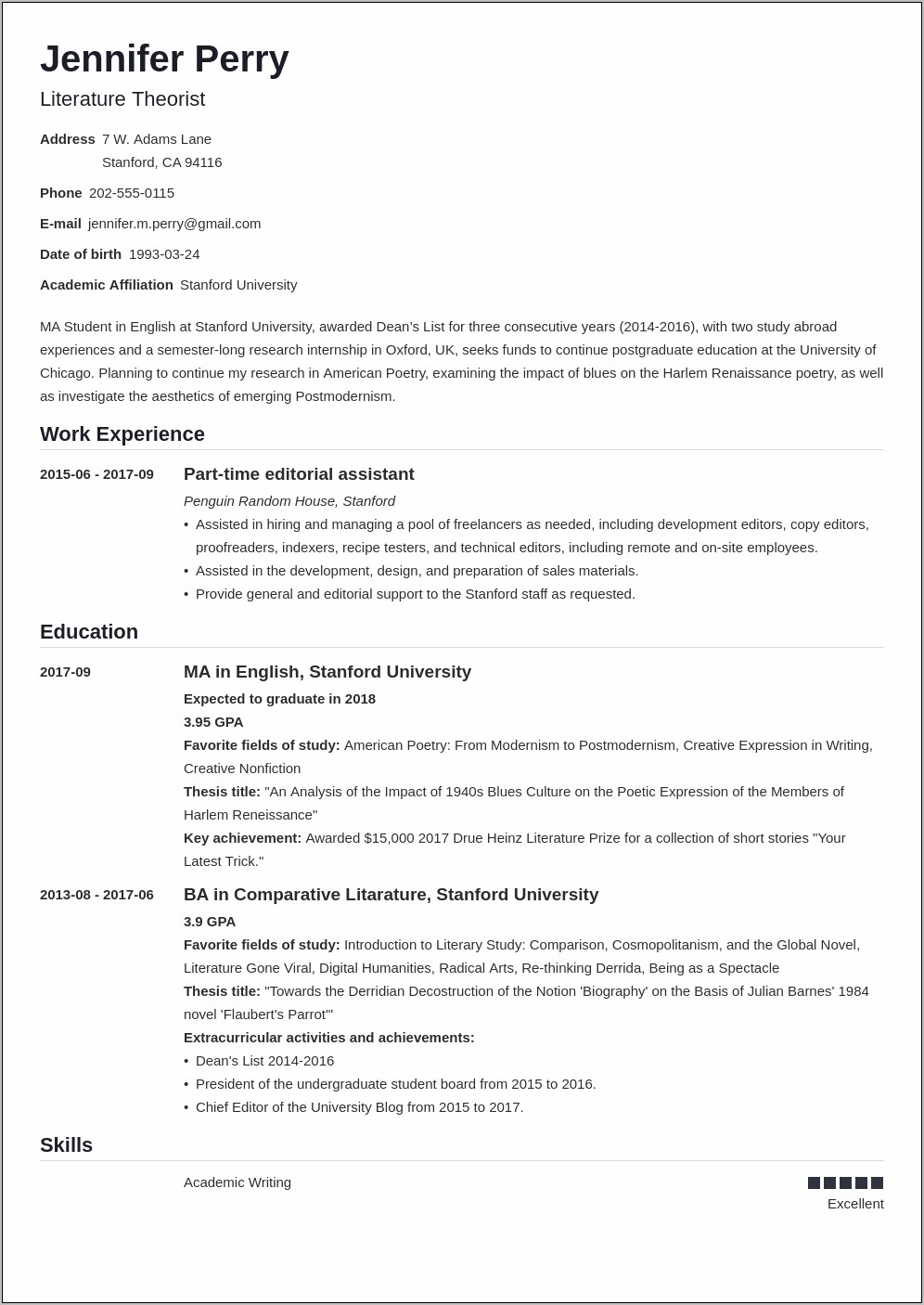 Examples Of Student Objectives For Resumes