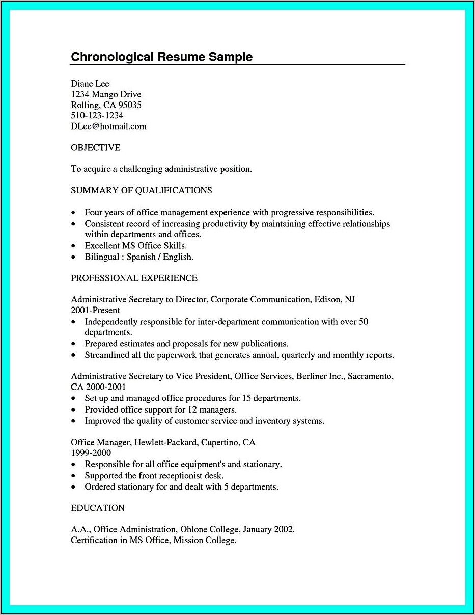 Examples Of Summary 0n Resume In College