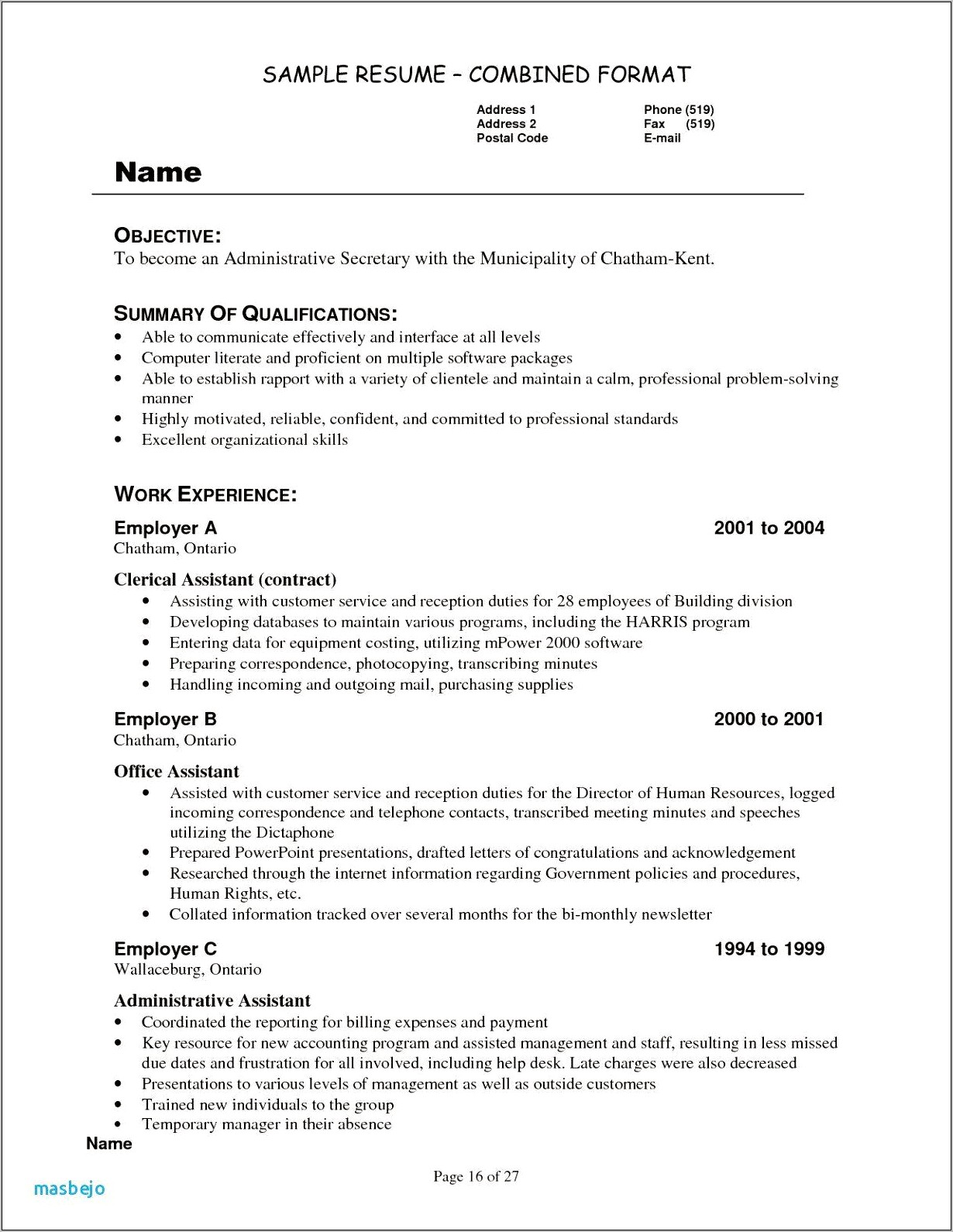 Examples Of Summary For Receptionist Resume Skills