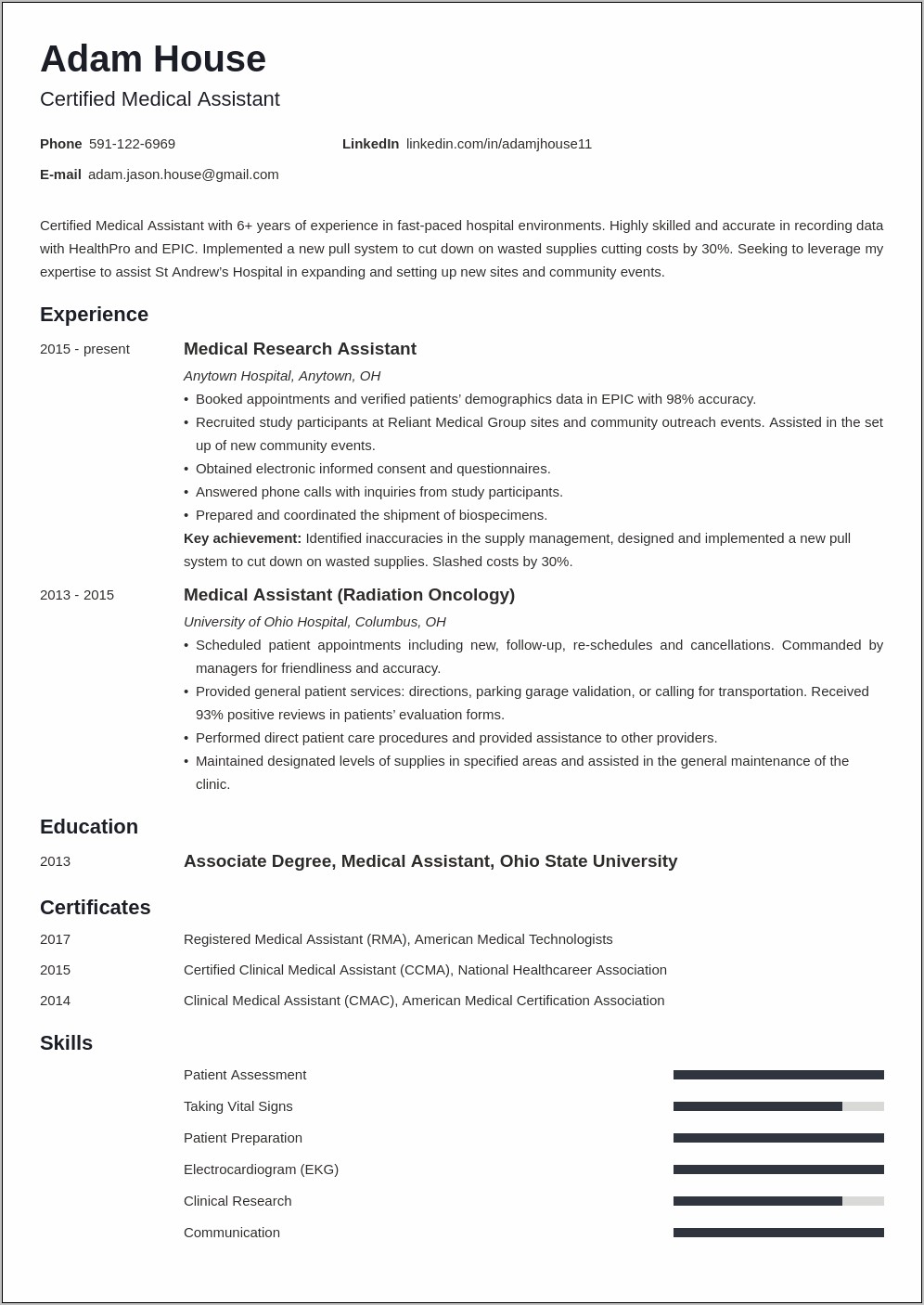 Examples Of Summary On Resume Medical Assistant