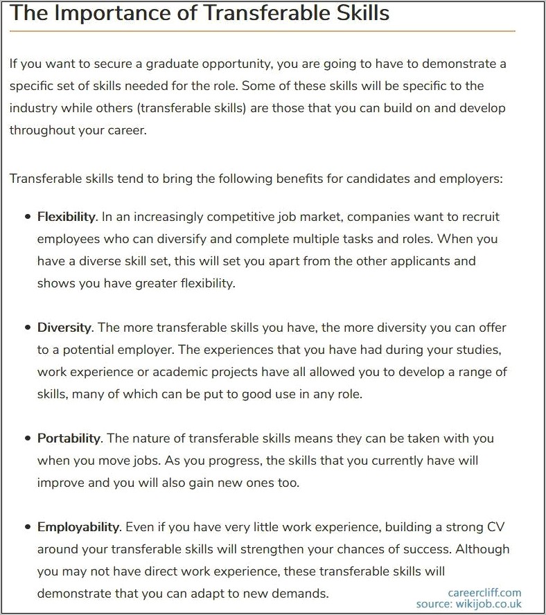 Examples Of Transferable Skills On A Resume