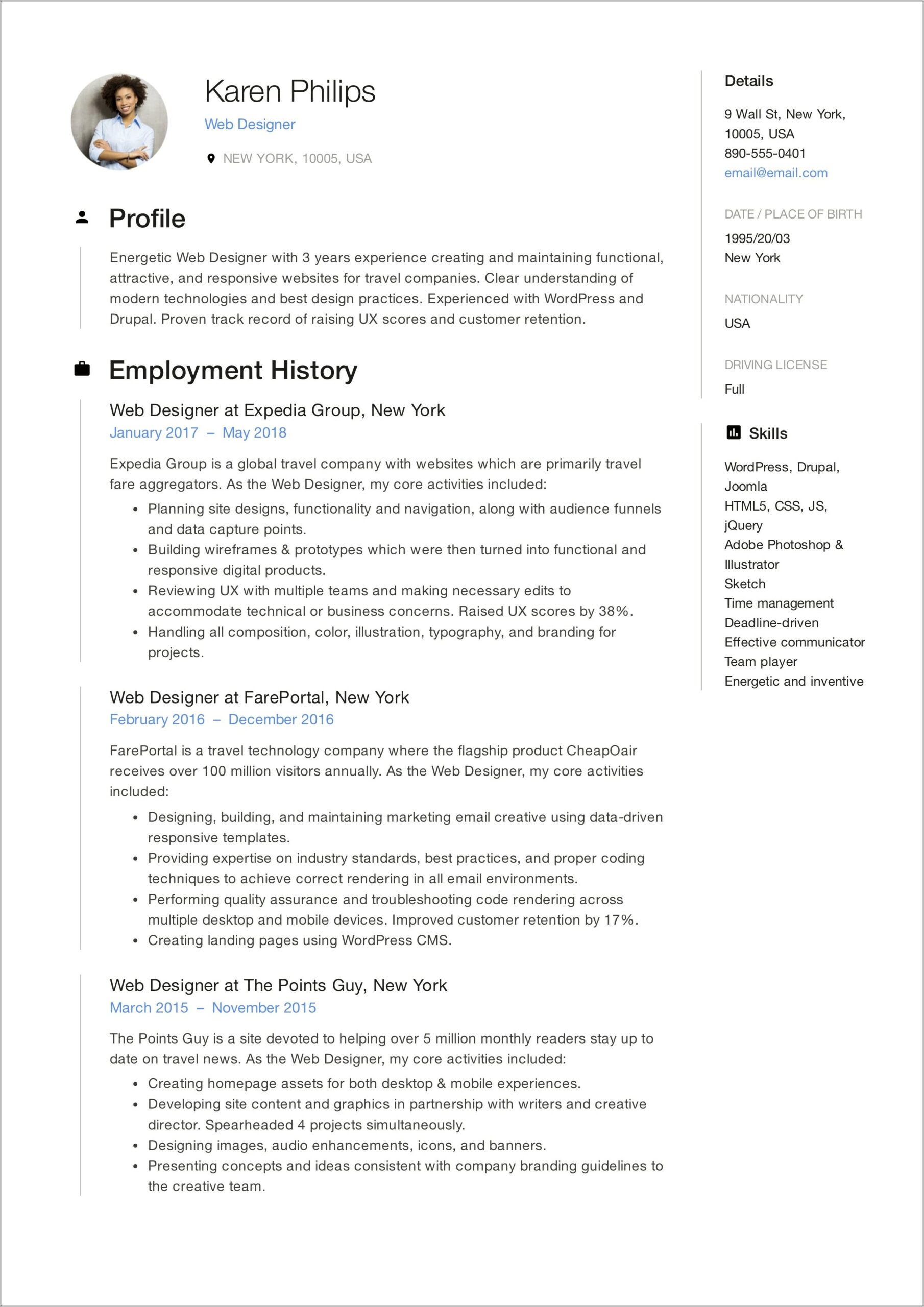 Examples Of Webpages Created For Resumes