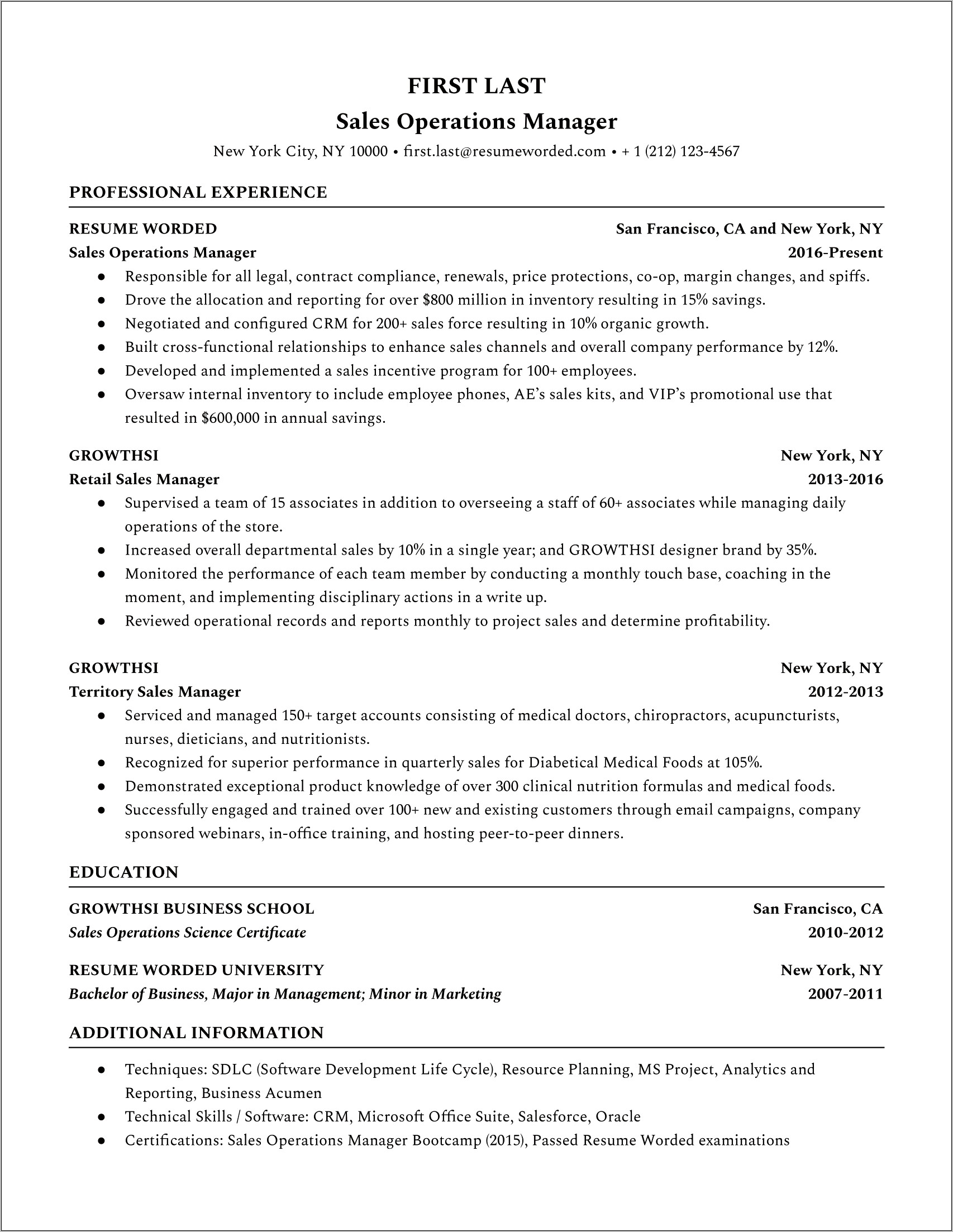 Examples On General Operation Management Resume