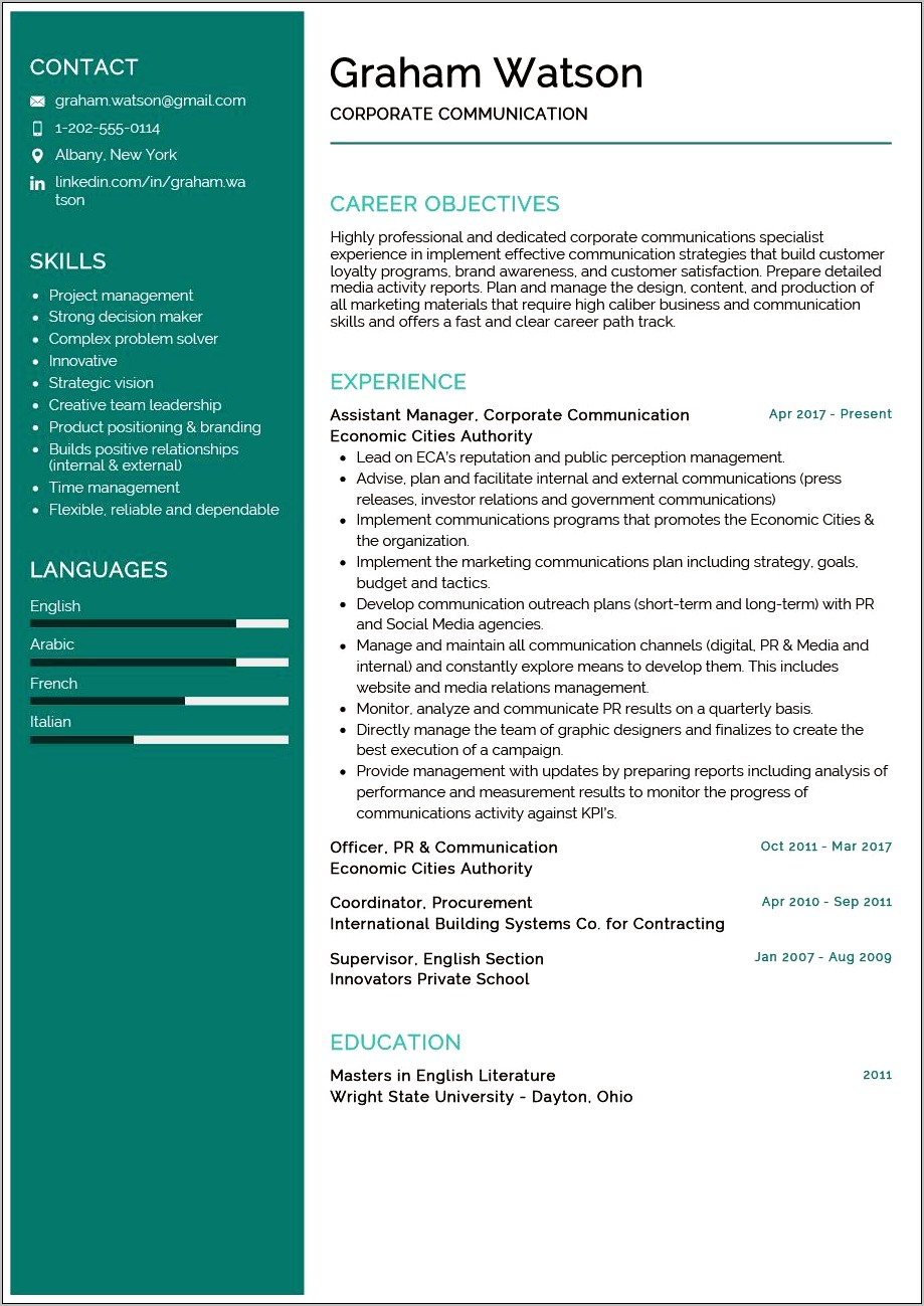 Excellent Oral And Written Communication Skills Resume