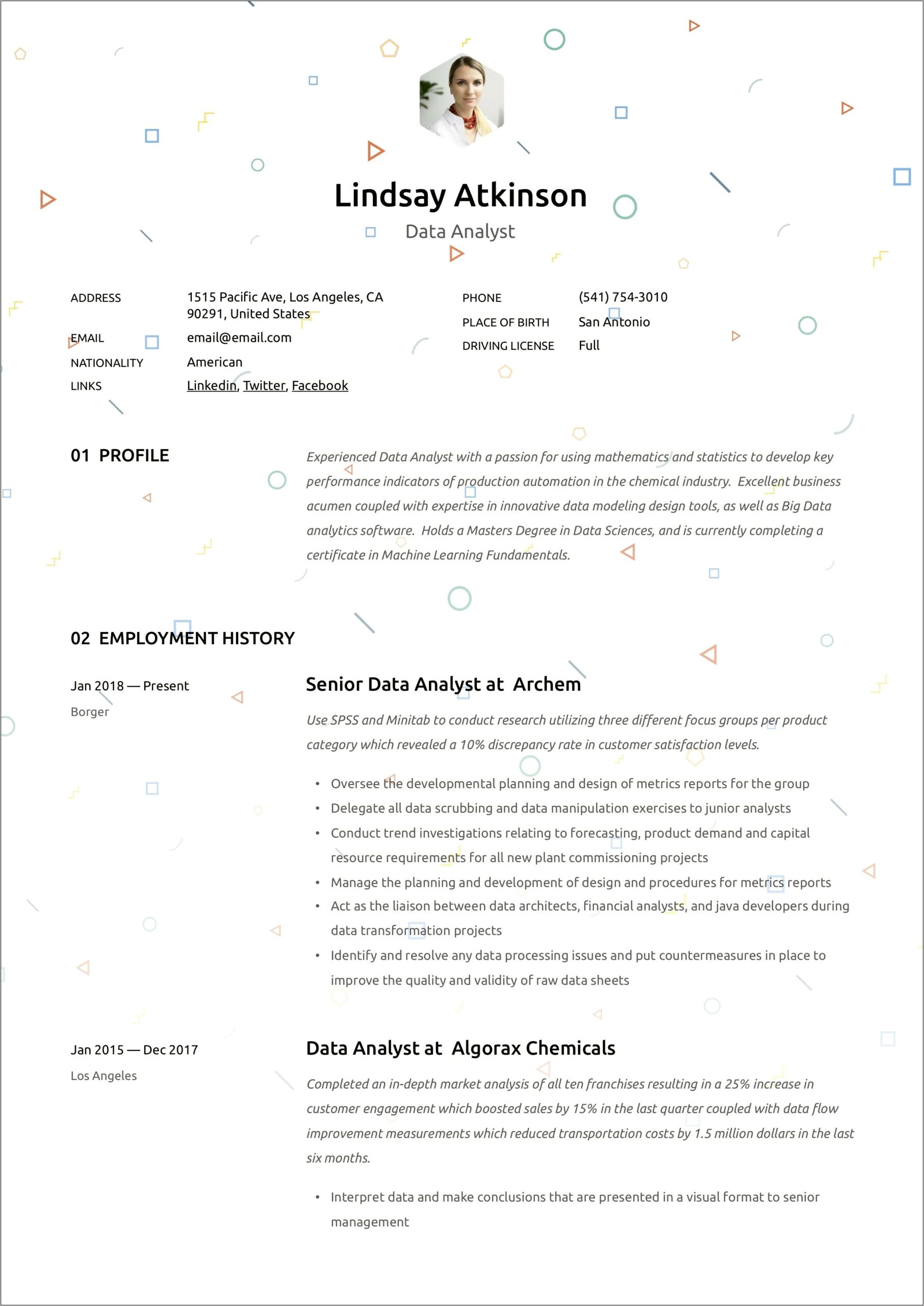 Excllent Data Analyst Summary For Resume