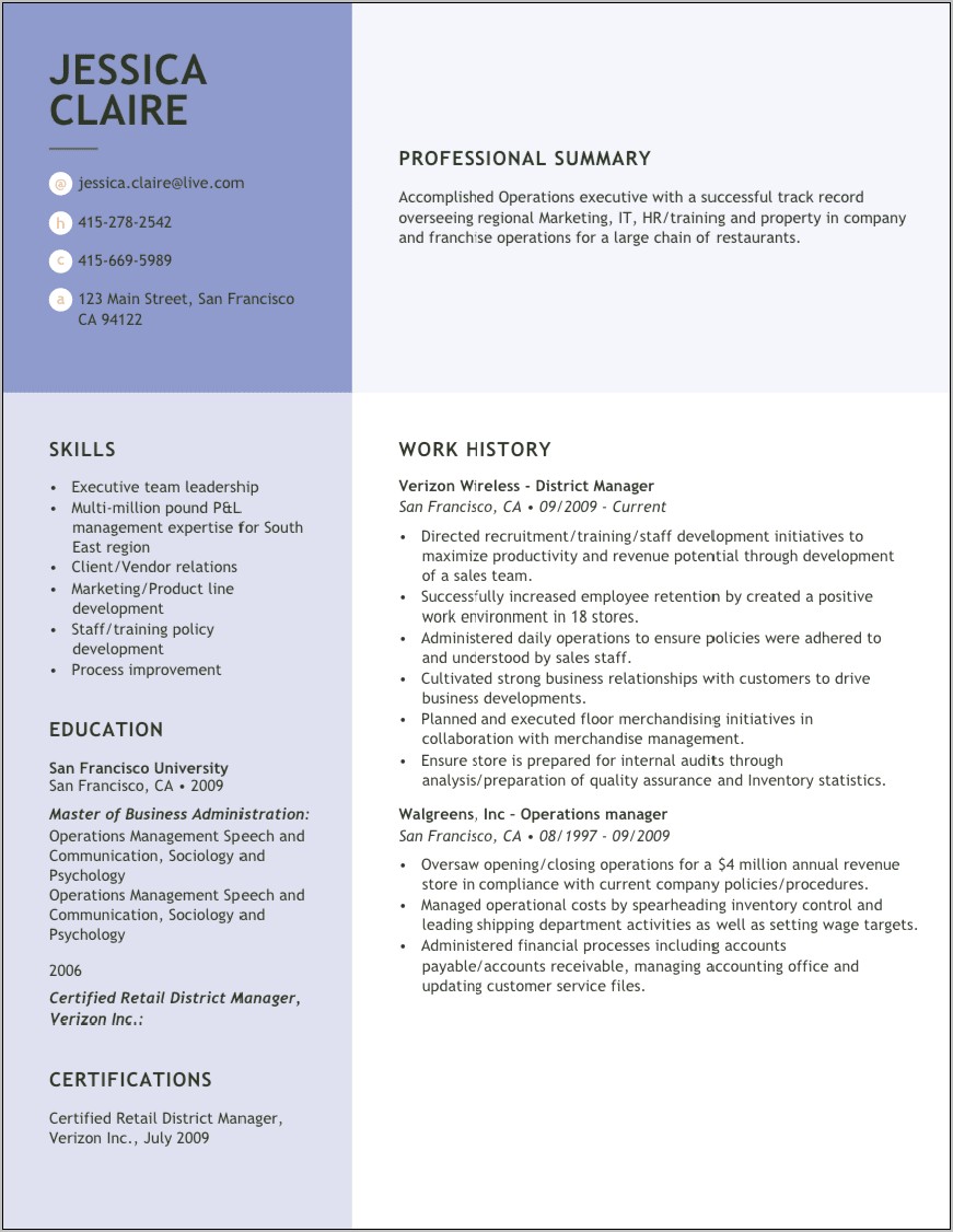 Executive 1 Page Resume Templates Free Download