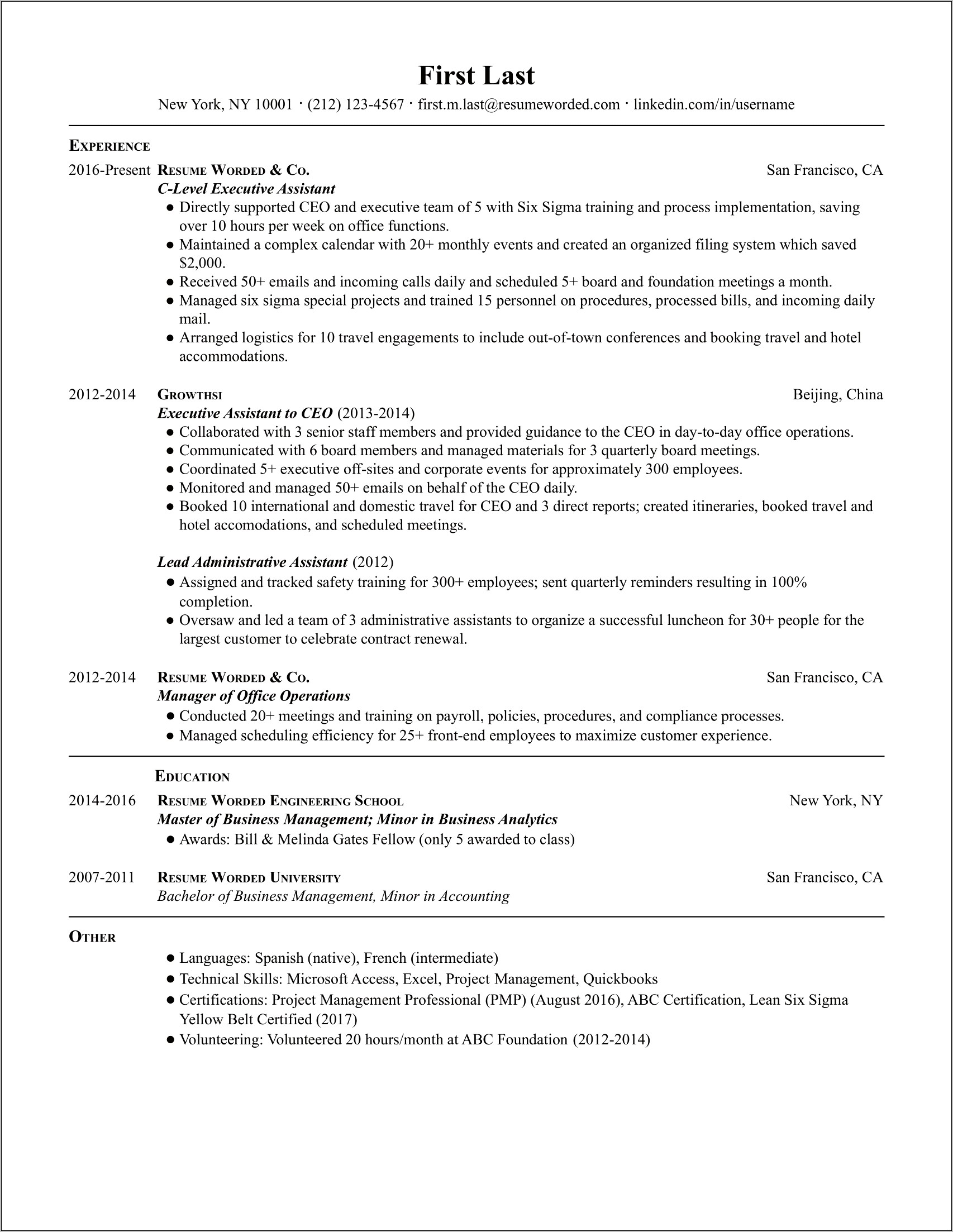 Executive Administrative Assistant Job Duties For Resume