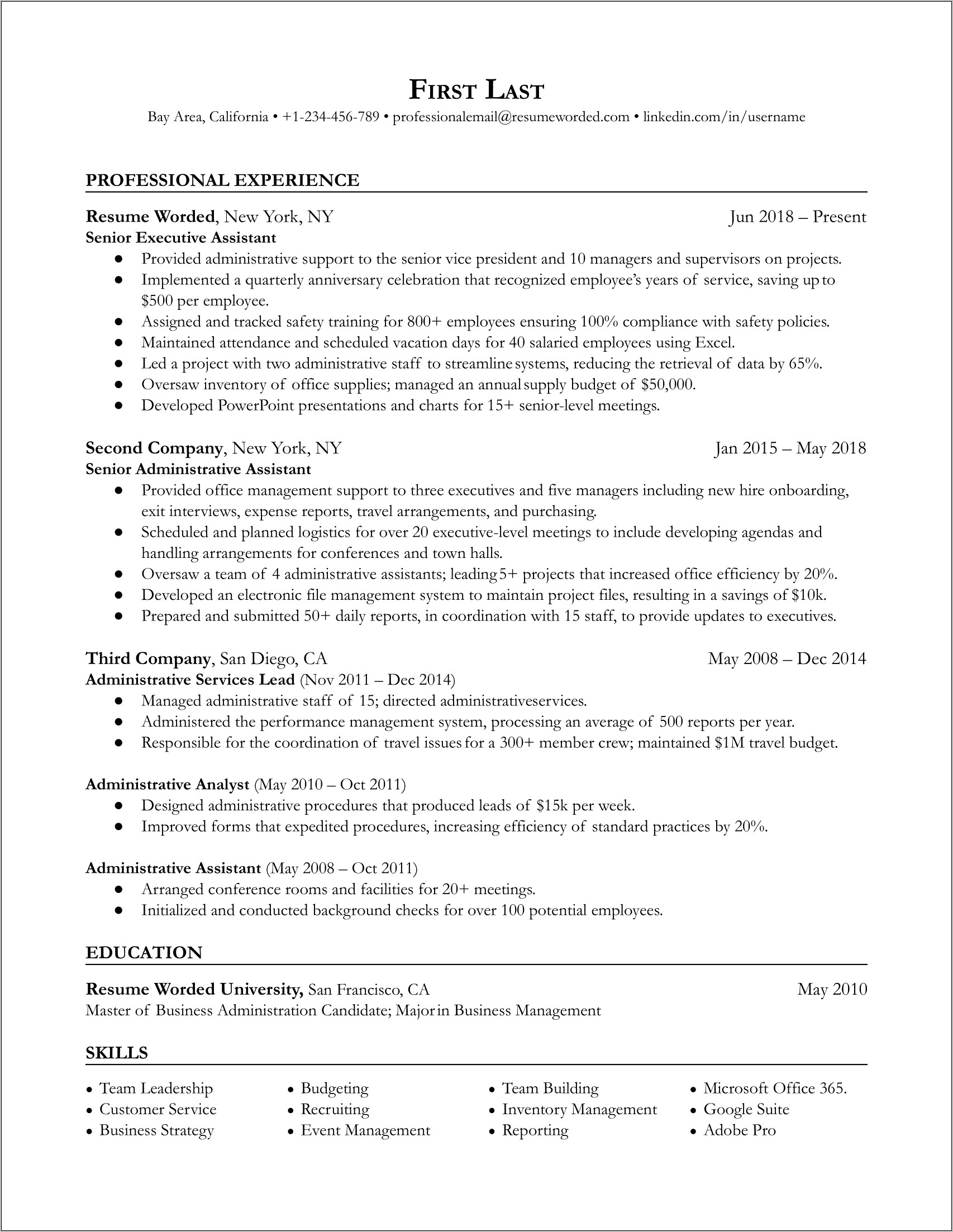 Executive Assistant Role Description For Resume