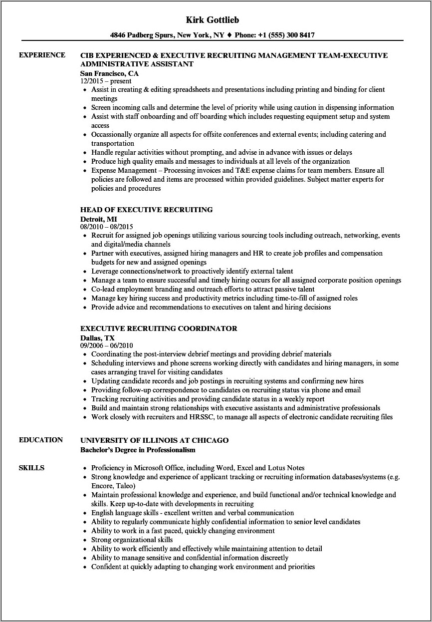 Executive Recruiter Job Description Resume