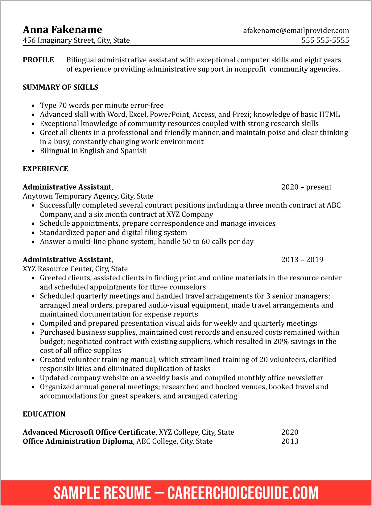 Executive Summary For Office Assistant Resume
